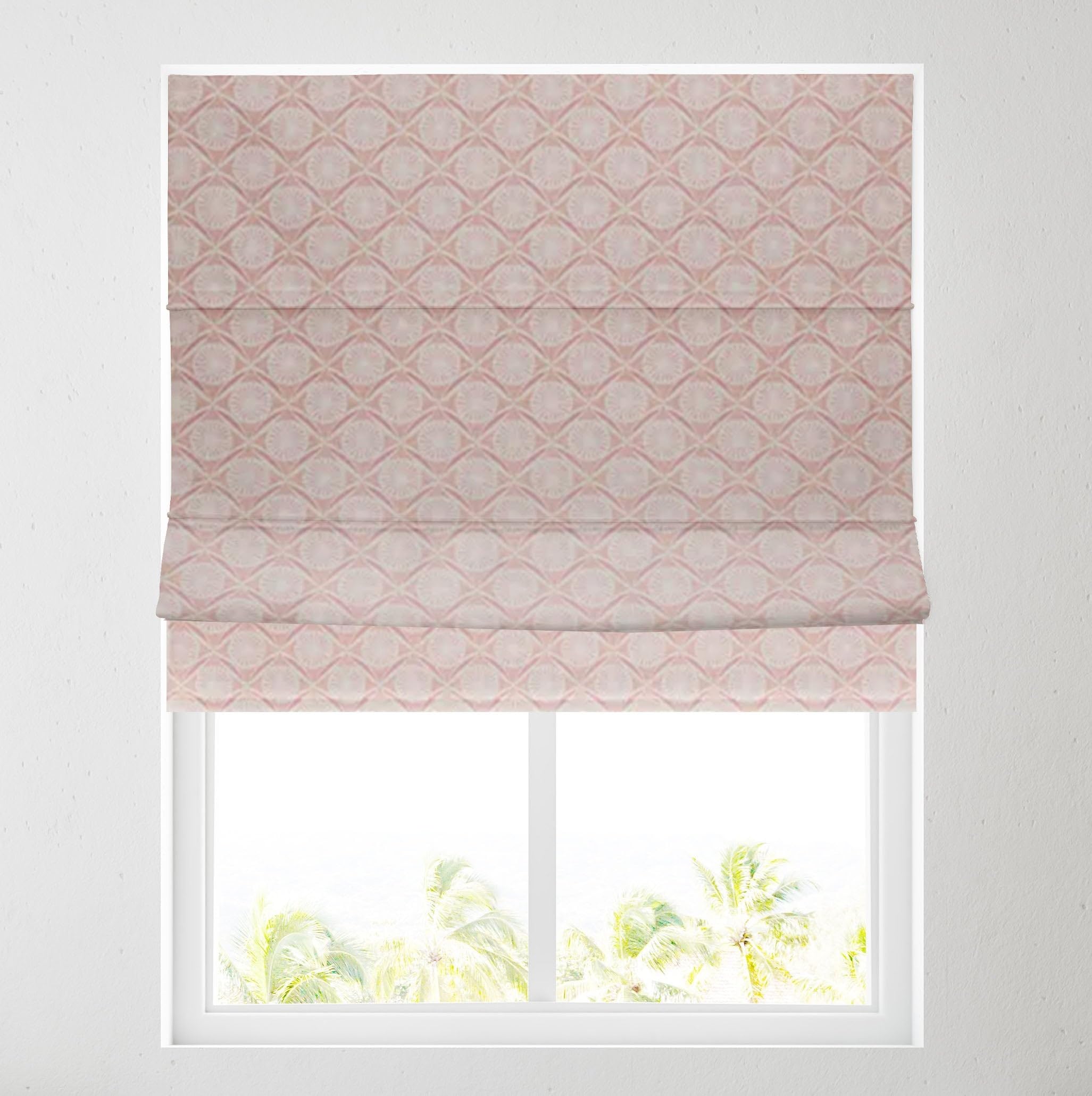 Barnes Blinds And Interiors Daisy Coral Geometric Barnes Blinds - Fully Lined Patterned Roman Blinds For Windows - Durable Fittings Easy Fit - Roman Blind ( 61Cm)