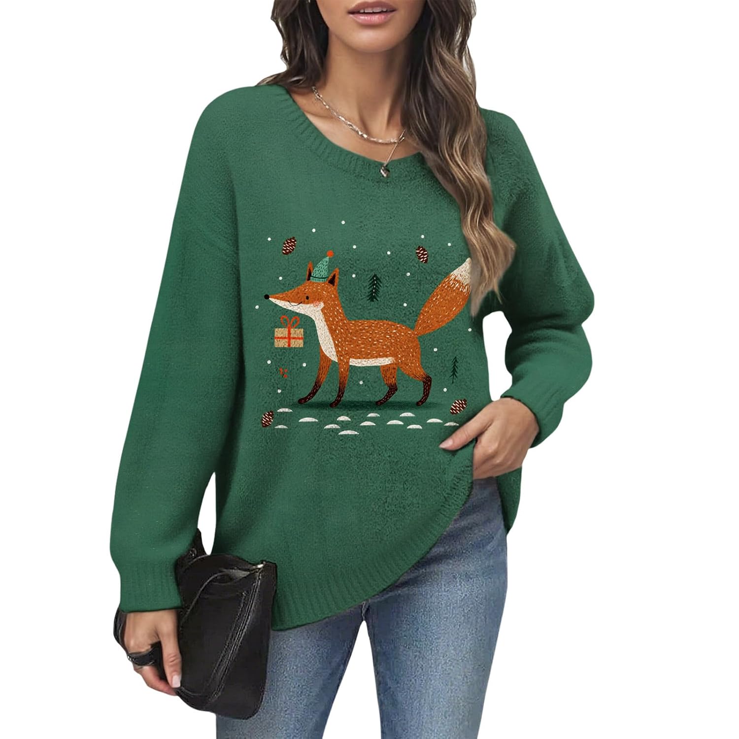 Funny Christmas Sweaters for Women 2025 Fall Winter Trendy Graphic Ribbed Knit Sweaters Baggy Pullover Tops