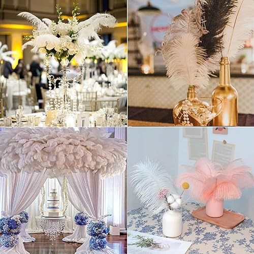 Miniatura 6 de YAKRUNA 30 plumas de avestruz blancas para centros de mesa para bodas, cumpleaños, fiestas de Gatsby, 12-14 pulgadas, plumas decorativas a granel