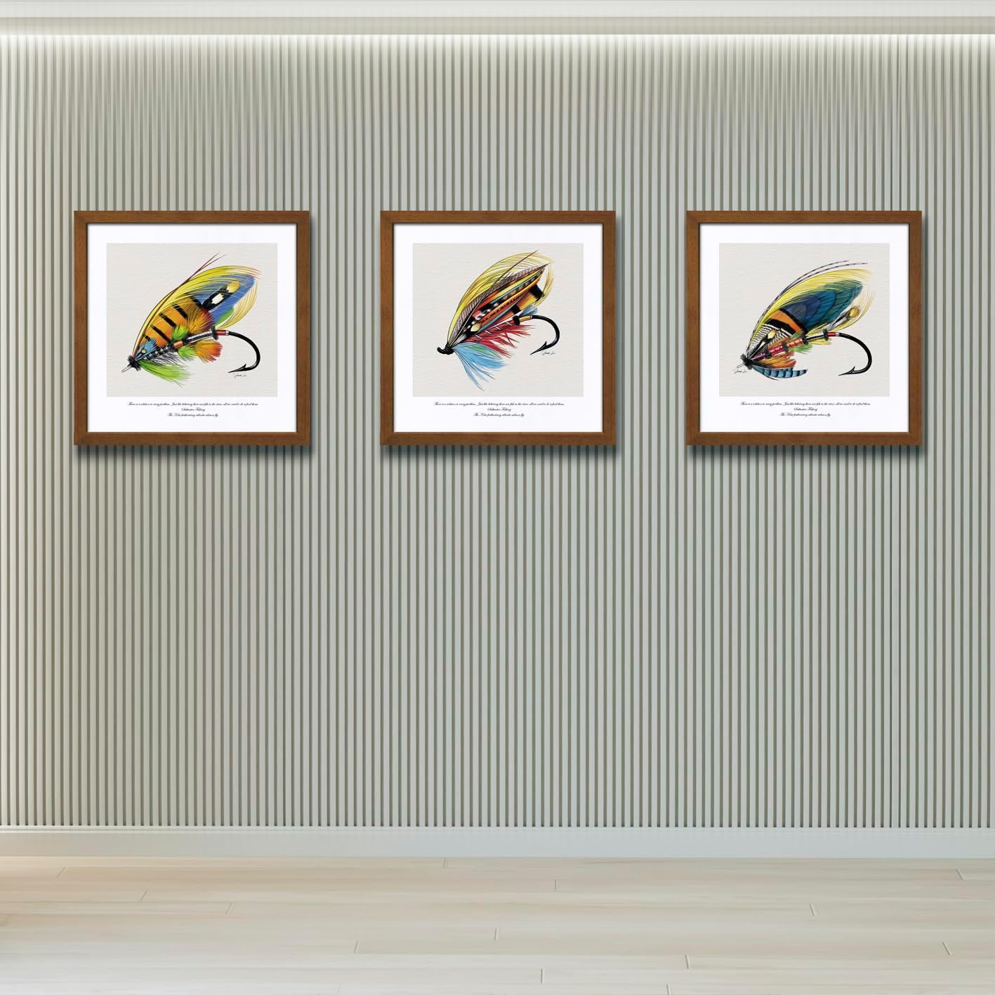 Framed Fly Fishing Art Print Lure Illustration Wall Decor for Anglers' Spaces Fishing - Themed Painting Poster Prints, Outdoor - Ideal for Man Caves, Offices and Lure Lovers' Spaces 16" x 16"