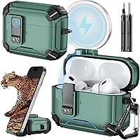 Vista 61 de Inesore Funda para AirPods Pro 3 (2025) con soporte para teléfono y kit de limpieza, compatible con MagSafe, cubierta de bloqueo automática