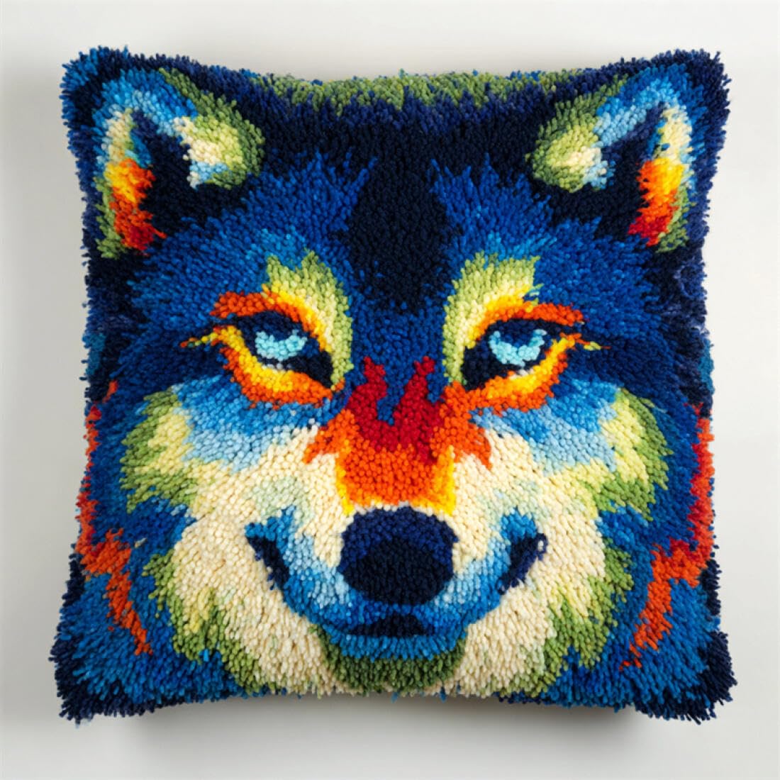 Kitquiver I Animal Latch Hook Pillow Kit Fantasy Wolf Diy Latch Hook Kits Pillow Needlepoint Cushion Kit For Home Décor Needlework Set For Adult Beginners 17X17in