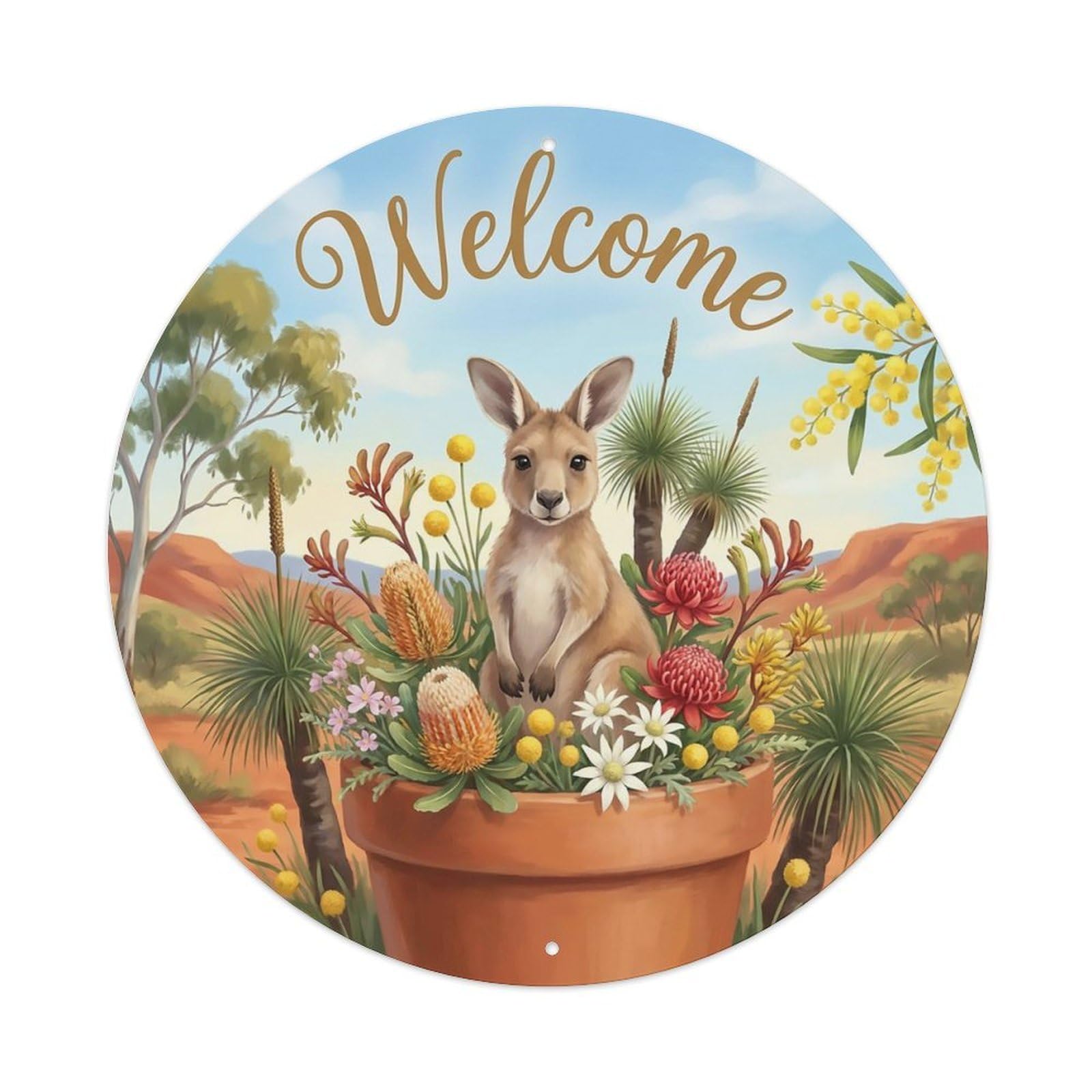 Welcome Kangaroo Wildflowers Metal Tin Sign