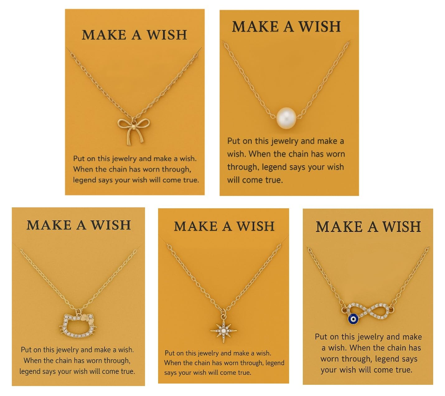 super softener 5 Pcs Make A Wish Necklace Set | Stylish Jewellery for Women & Girls | Gold Plated Pendant Combo – Bow, Pearl, Heart, Star & Evil Eye Infinity Design | Gifts for Women-picture-29