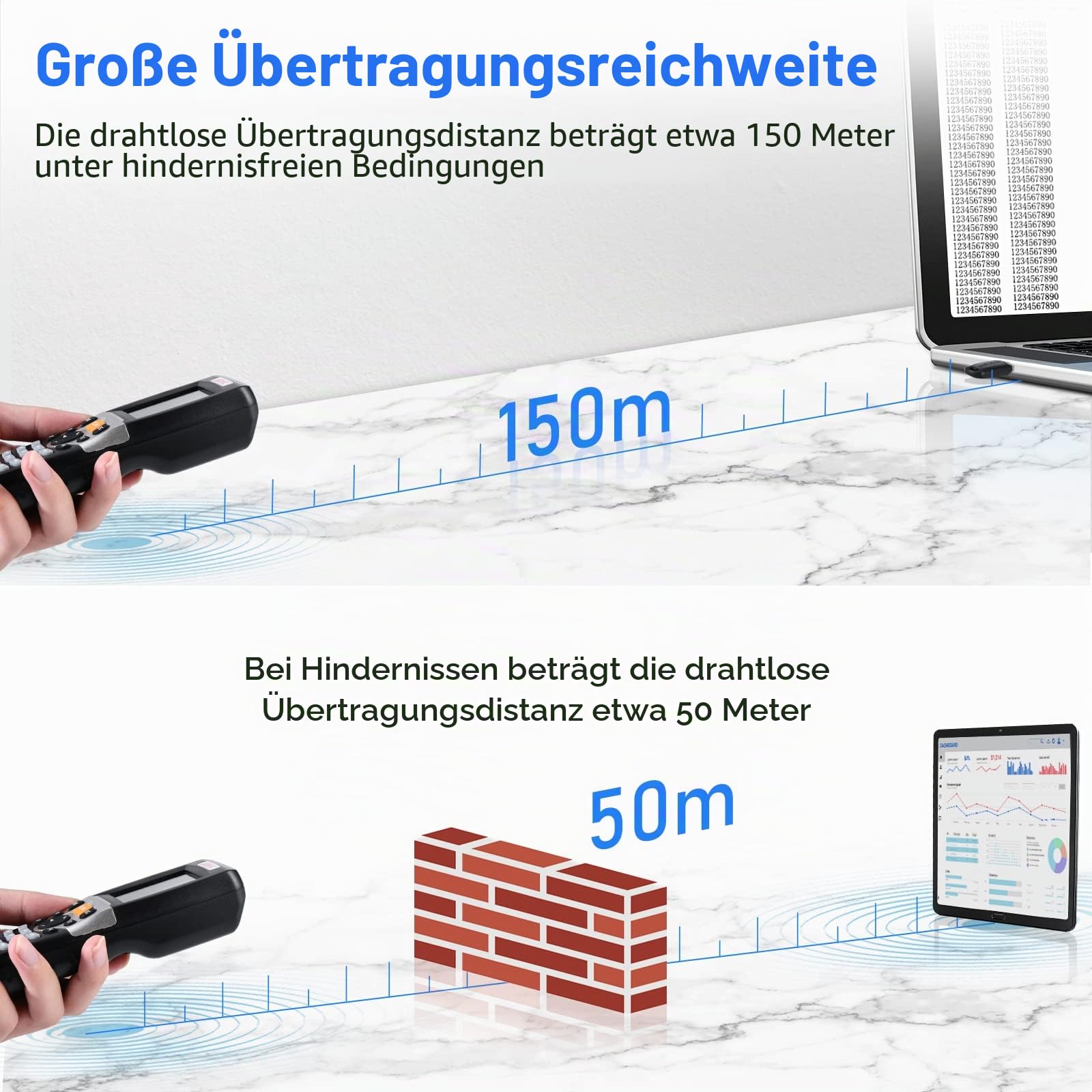 1D Barcode Scanner Inventarscanner und Sammler, kabelloser 2.4G Barcode-Scanner zum Scannen von Sammlung und Inventar mit 2.2 Zoll LCD Bildschirm
