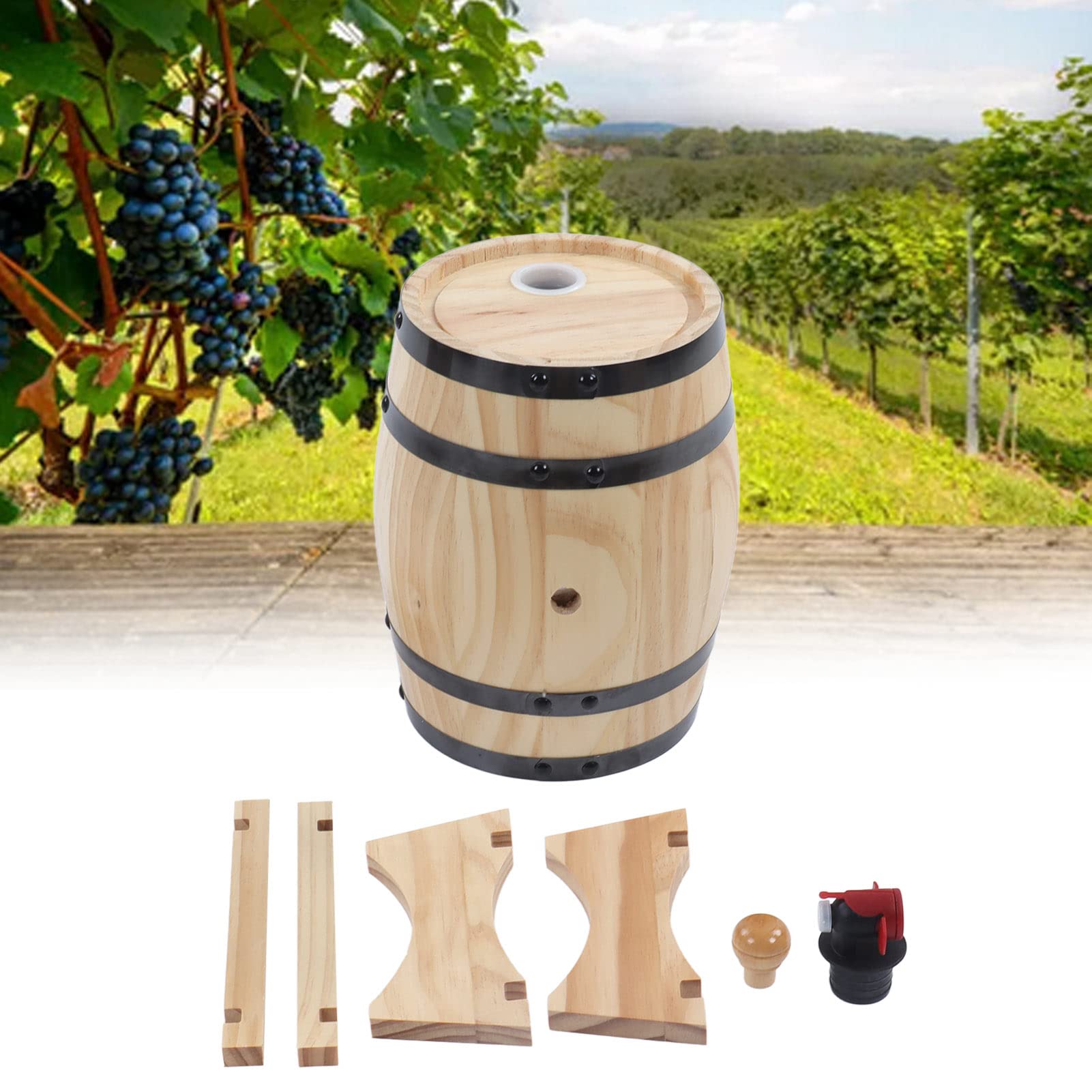 Barril de Madera de Roble con Grifo, Tapón y Soporte, 3L, para Vino, Whisky y Cerveza