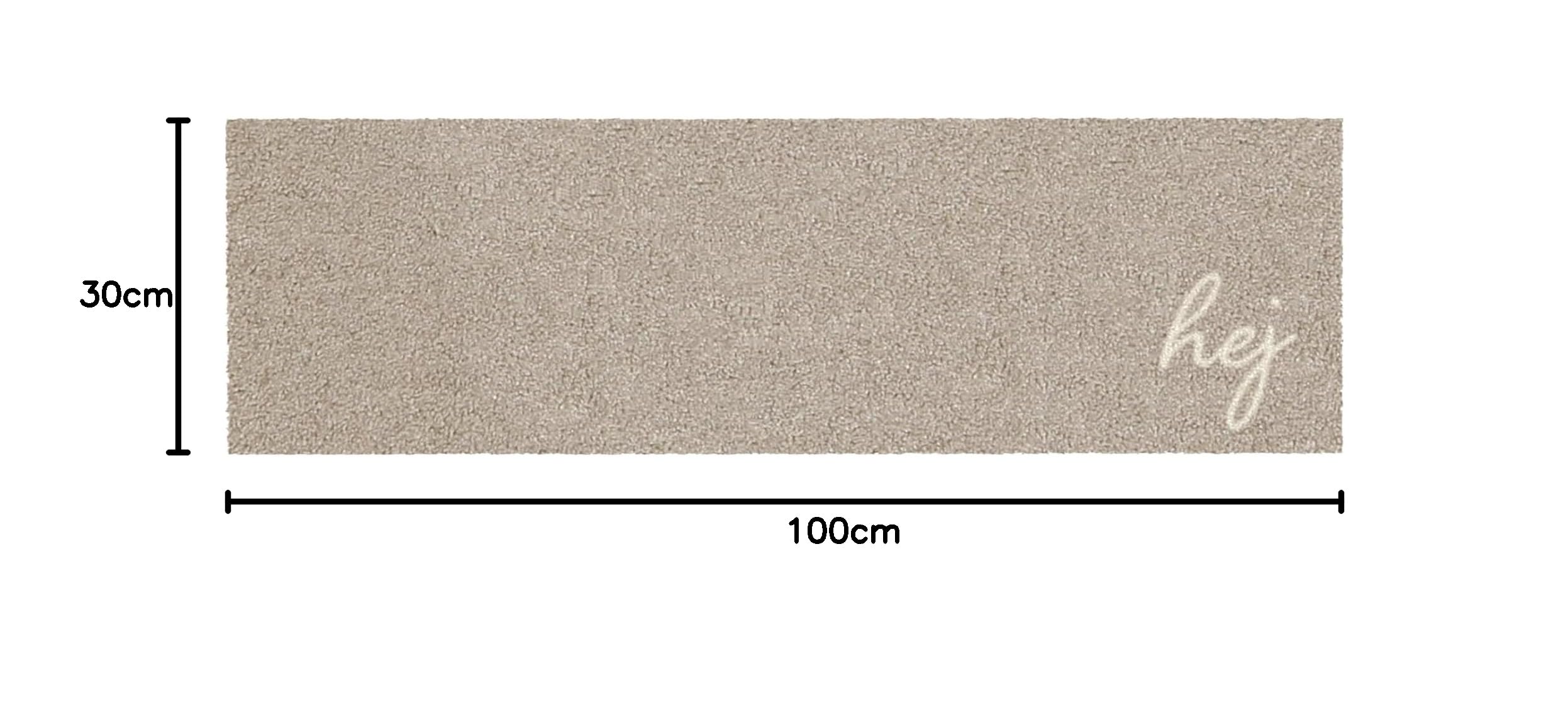 MOCAVI Mat Fußmatte Schuhparkplatz 30x100 cm waschbar beige Hej Scandi Schuh-Teppich lang, schmal, Schuhe ausziehen, Deko Eingangsbereich innen, außen, Matte, Haustür, Stiefelmatte