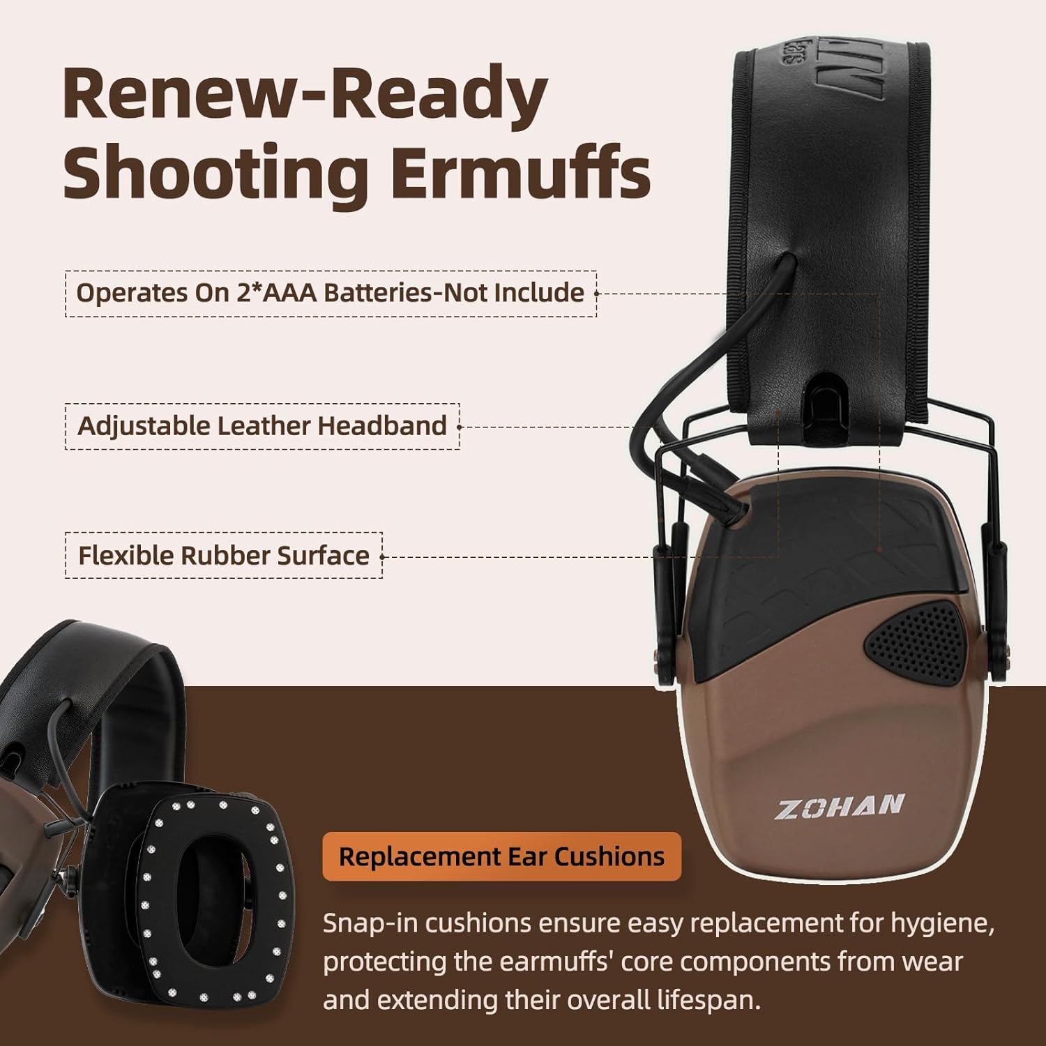 ZOHAN EM054 Electronic Shooting Ear Protection with 4X Sound Amplification 2 Pack,Slim Active Noise Reduction Earmuffs for Gun Range - Image 6