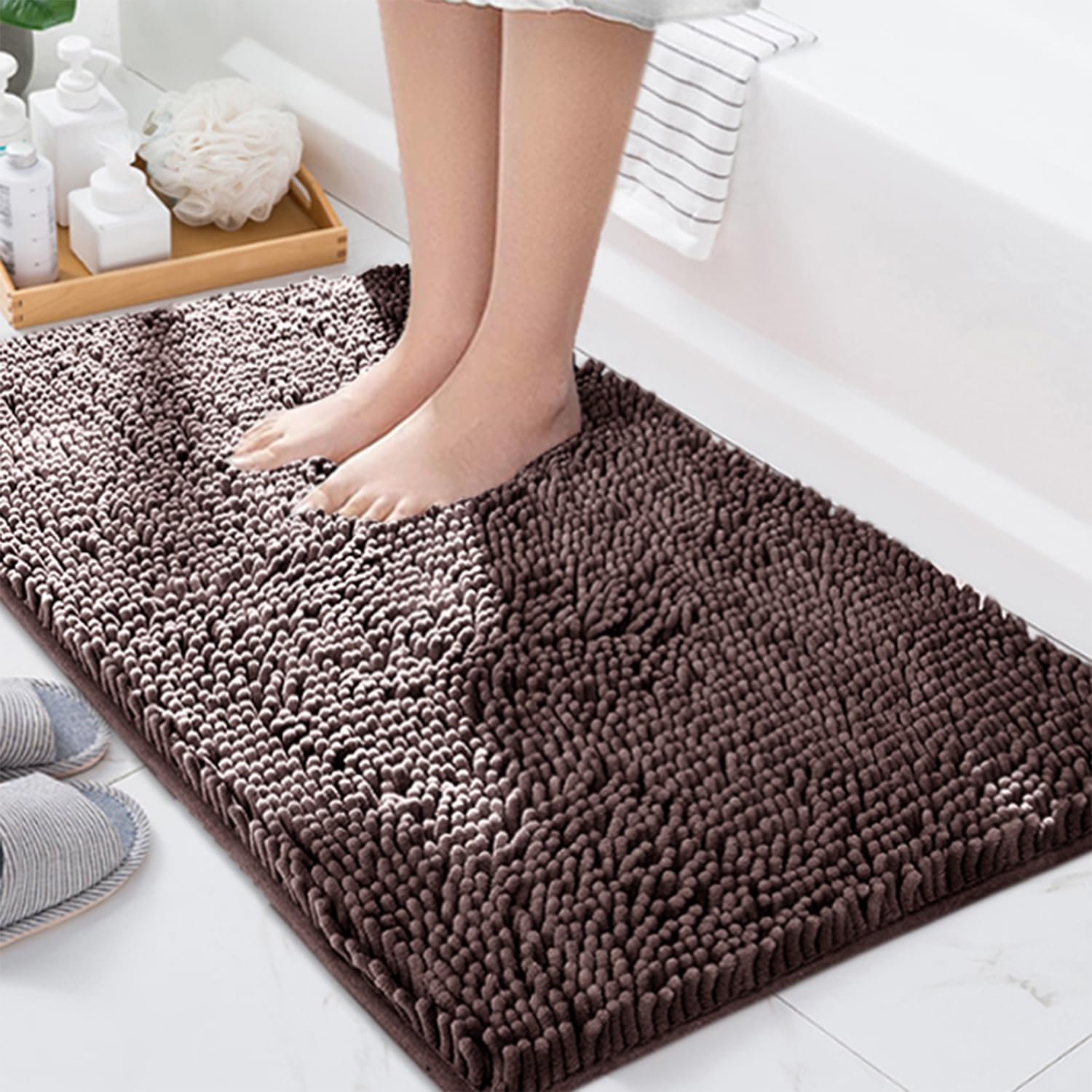 BOANKODU Bathroom Rugs Mat 23 x 14 Ultra Soft Absorbent Bath mat Quick Dry Machine Washable Chenille Bath