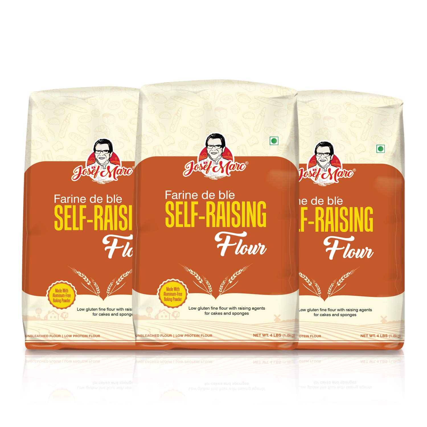 JOSEF MARC Unbleached Self Raising Flour, 4 LBS - Made with Non-Aluminum Baking Powder, Non-GMO, Non-Fortified & Non-bro-mated. (Pack of 3) (B081F855CP) Amazon Price History, Amazon Price Tracker