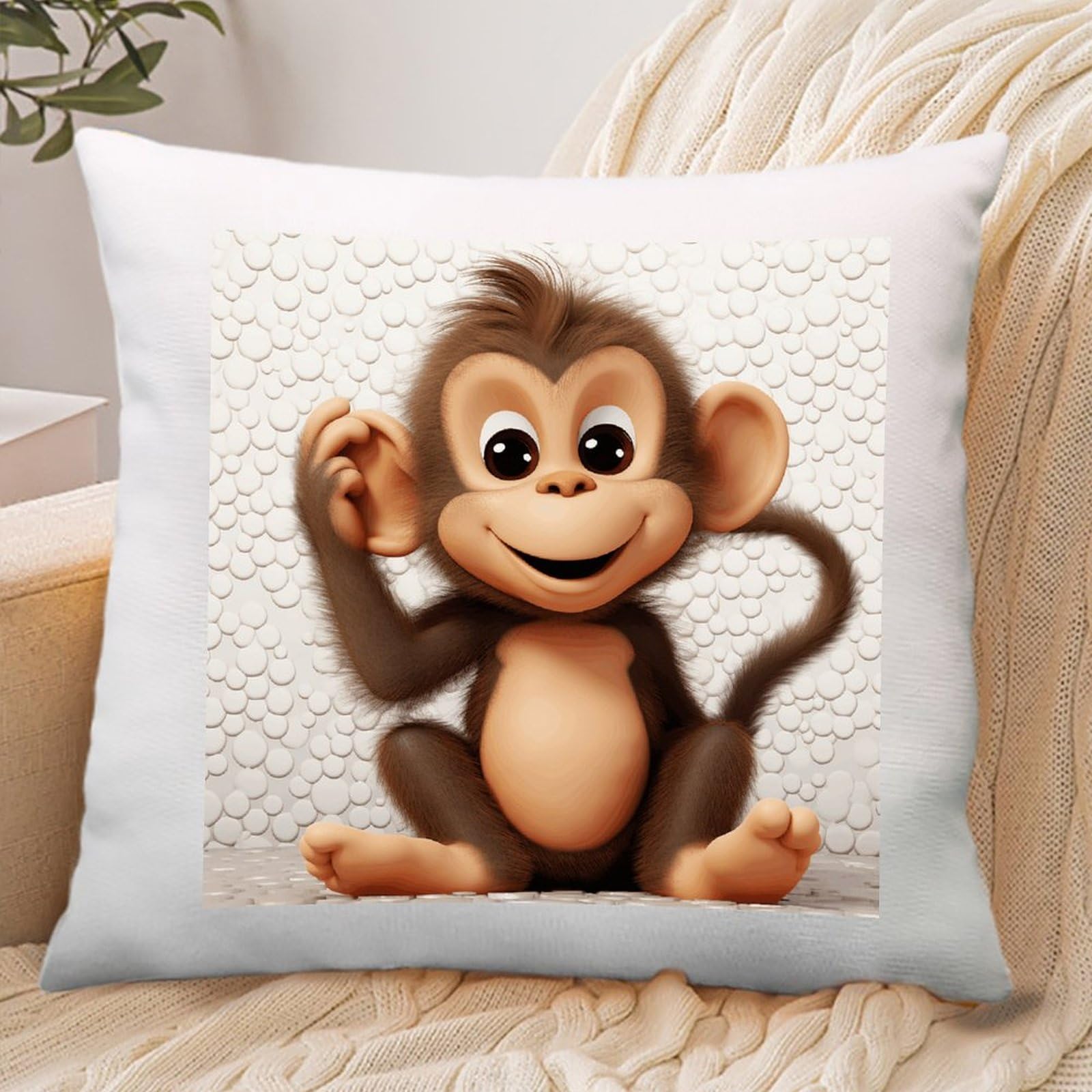 VstaDank Cute Monkey Throw Pillow Covers Square Cushion Cases with Zipper Soft Cotton and Linen Pillowcase Luxury Cozy Pillows Shams Lumbar Pillow Shells for All Seasons