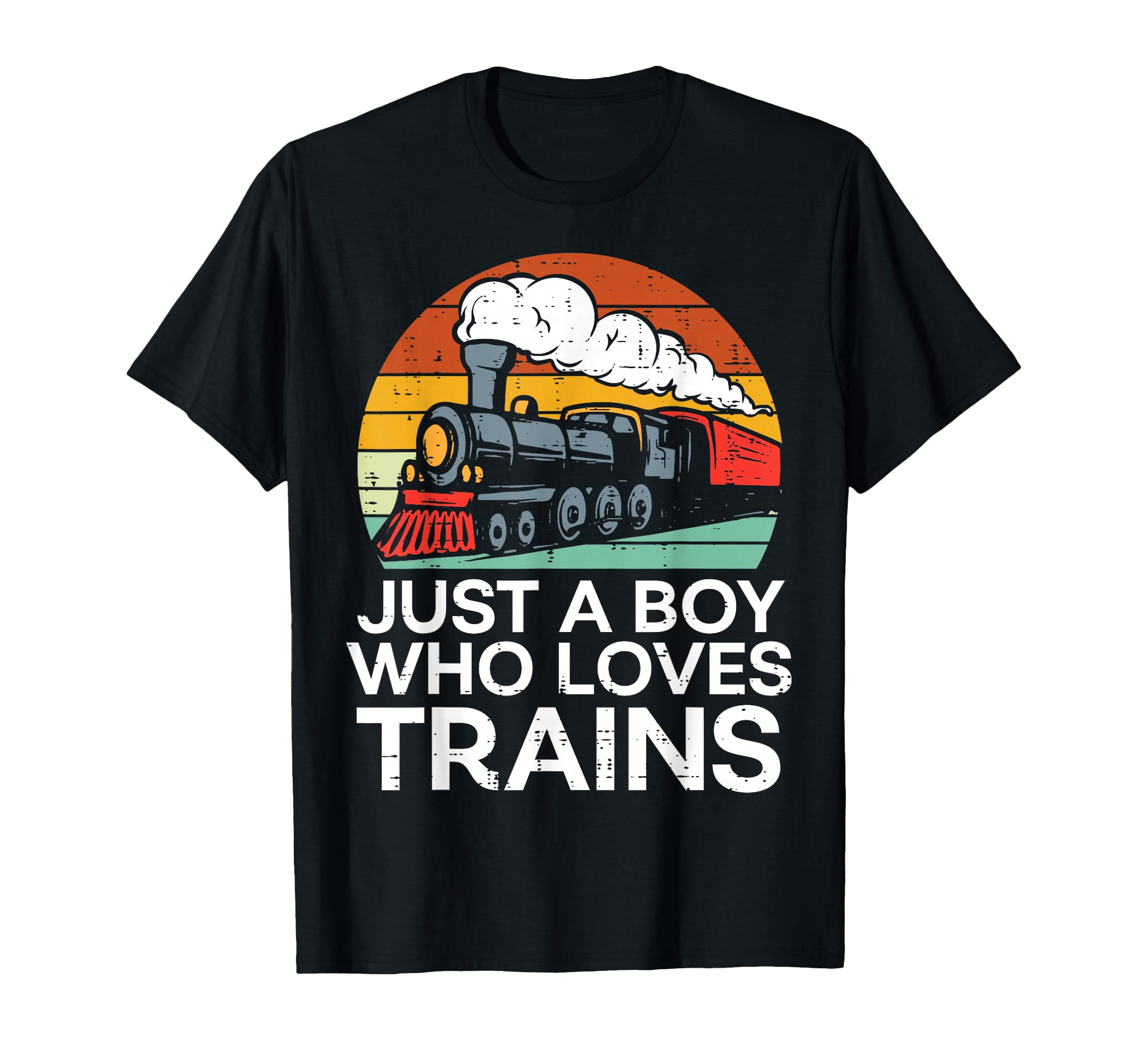 - Just A Boy Who Loves Trains Retro Locomotive Men Kids Youth T-Shirt