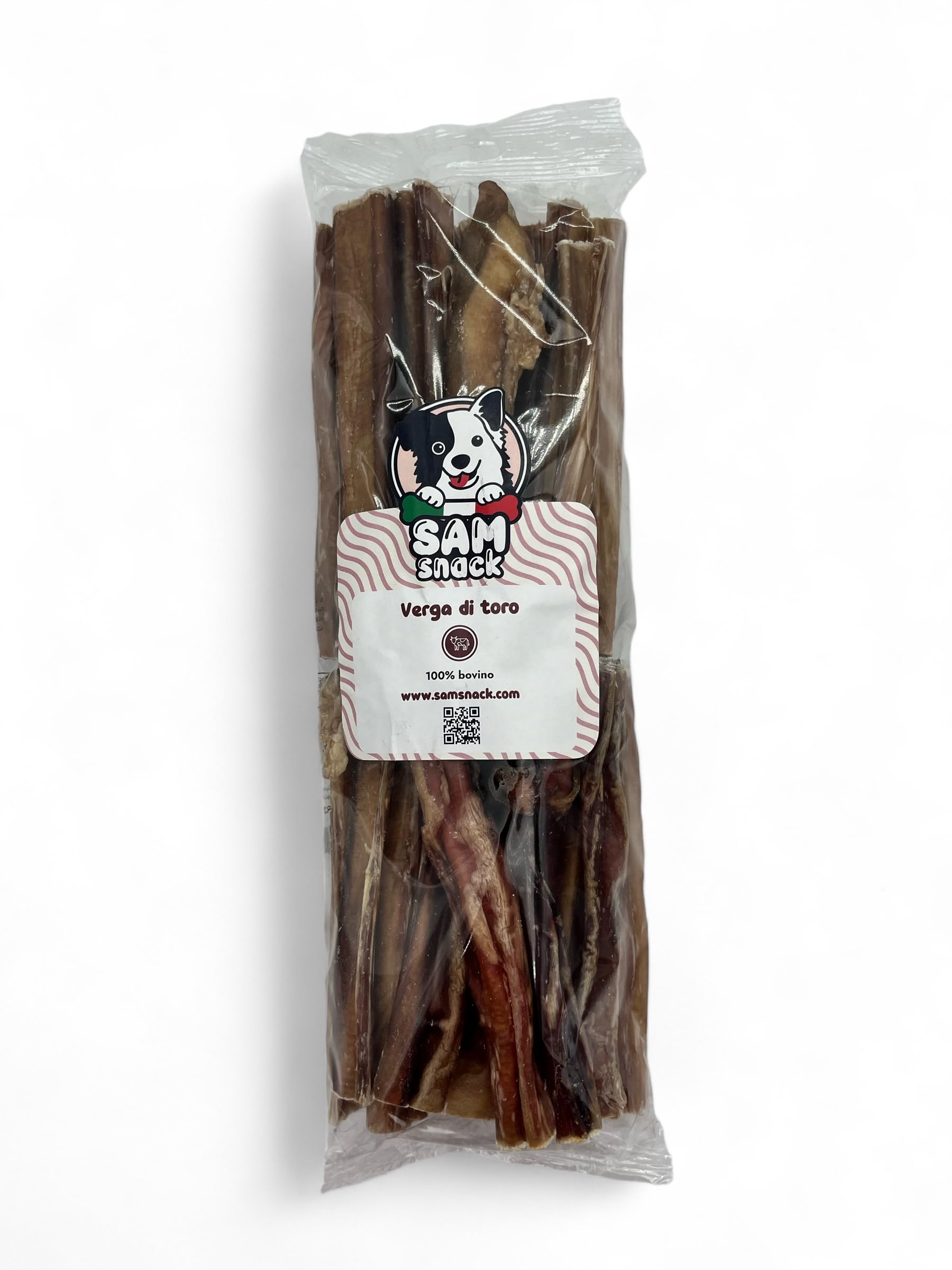 Sam Snack Nervo di toro/verga di toro 100% naturale 25 PZ 15 CM masticativi premium per cani prodotto in Italia adatto a dieta BARF PEZZI SPESSI