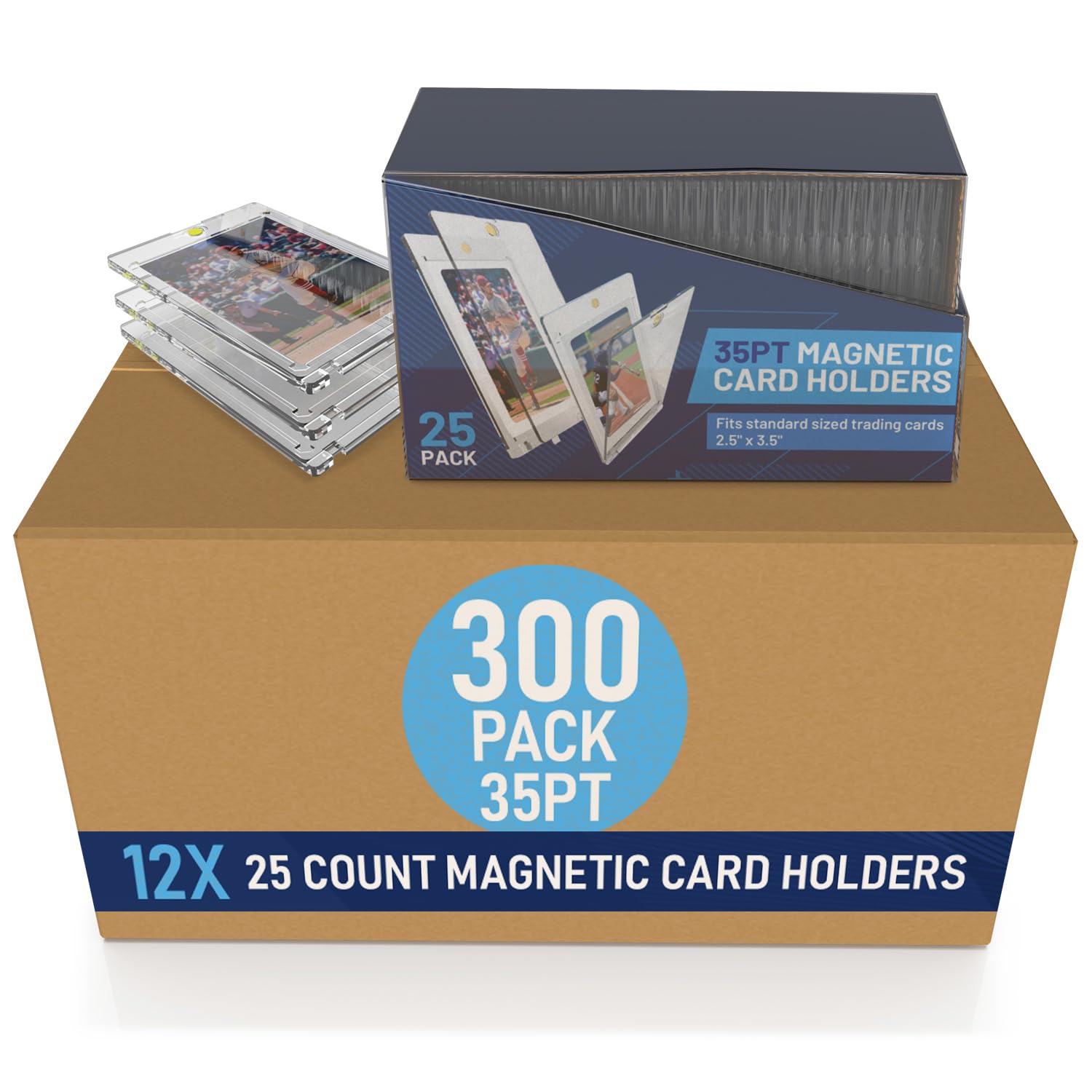 Premium Magnetic Card Holder (300 Pack) | 35PT Magnetic Card Holders for Trading Cards. Pro UV Card Protectors with Ultra Clear Design, One Touch Magnet Case for Trading and MTG Cards.