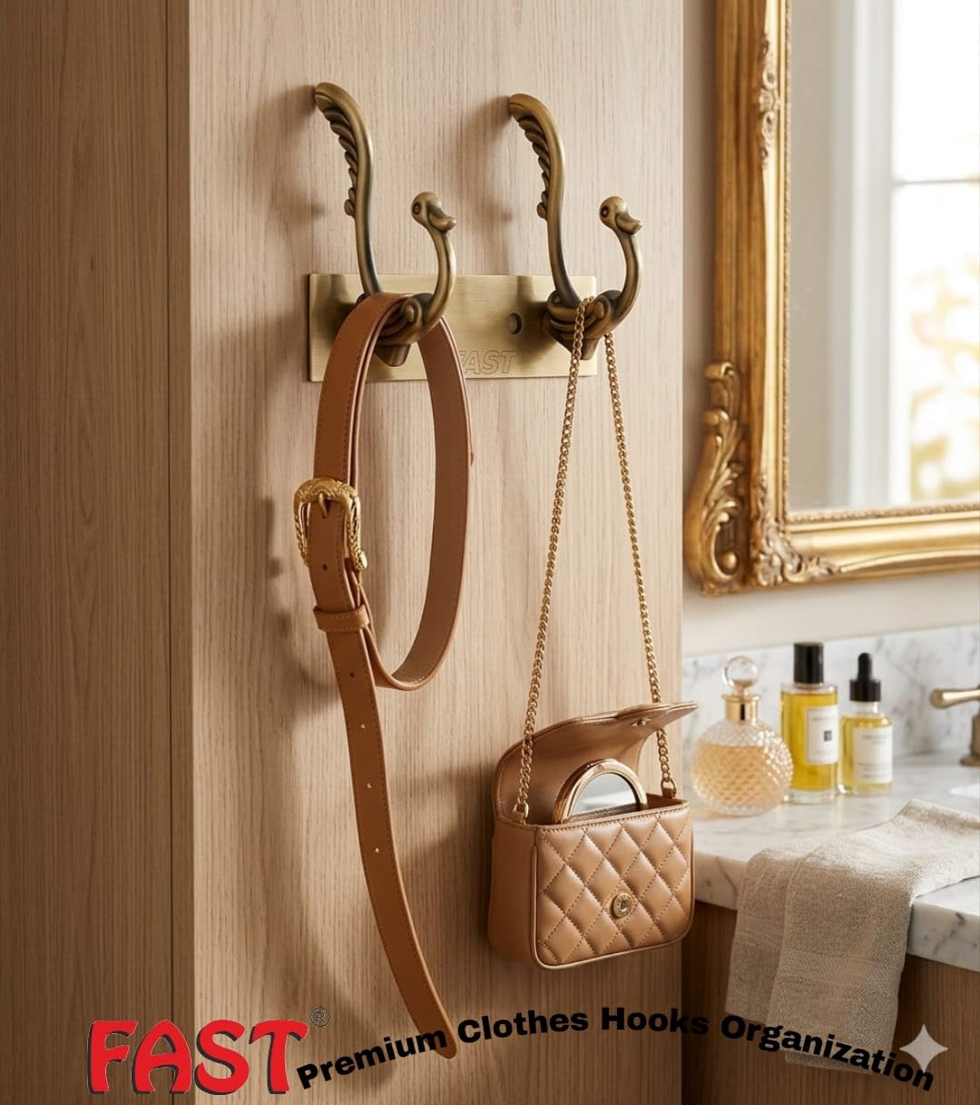 FAST CH13 2 Hanging Hook Stainless Steel Brass Antique Wall and Door Mounted Towel Hooks Rack — Amazon image 5
