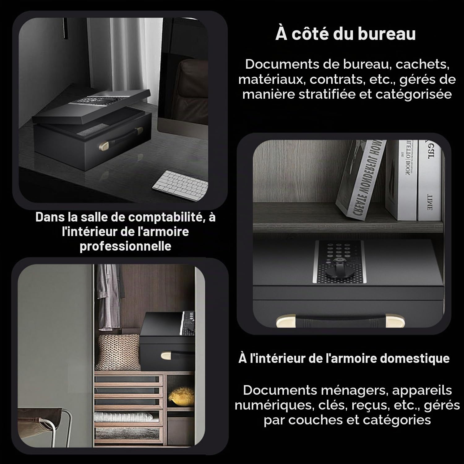 Boîte à Documents Portable Ignifuge avec Code Numérique et Clé, Petit Coffre Fort, avec Poignée, Résistant au Feu, Étanche pour Argent, Médicaments, Documents A4, Bureau et Extérieu