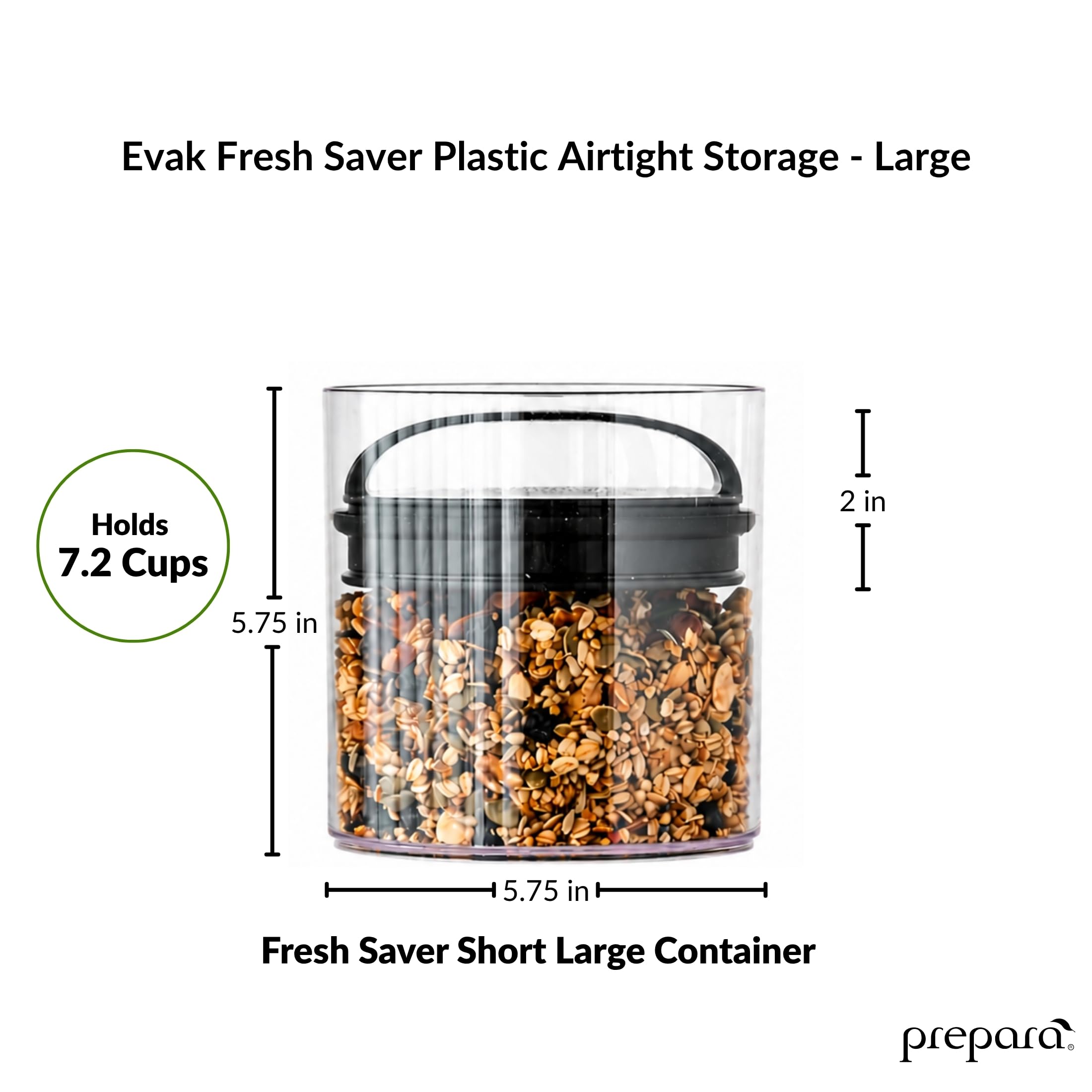 Prepara 3043-B Evak Fresh Saver Airless kanister z czarnym uchwytem, duży, krótki, przezroczysty