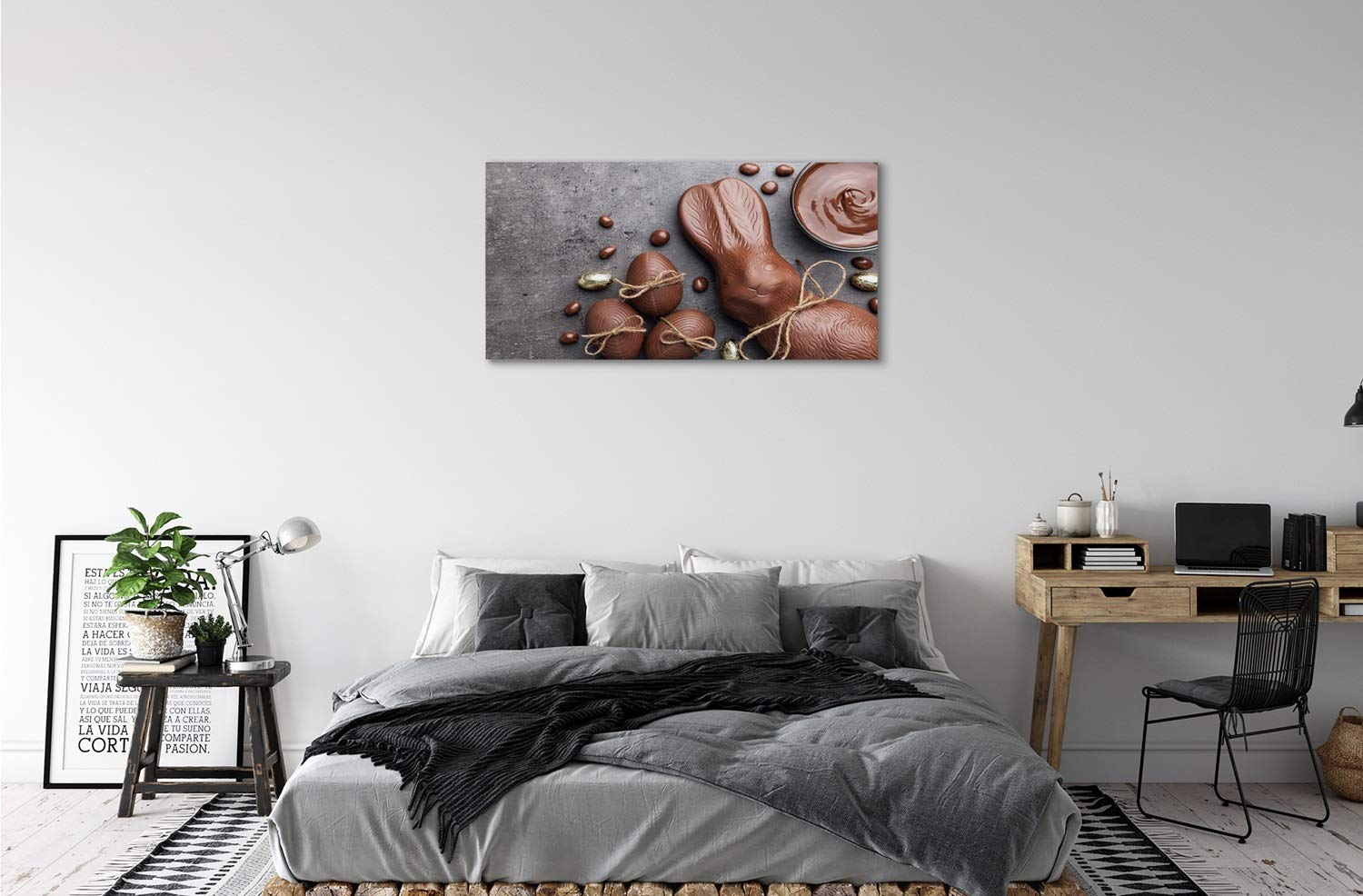 Tulup Peinture sur Toile Tableau - 100x50cm Murale Pâques Decoration Murale - Lapin au Chocolat
