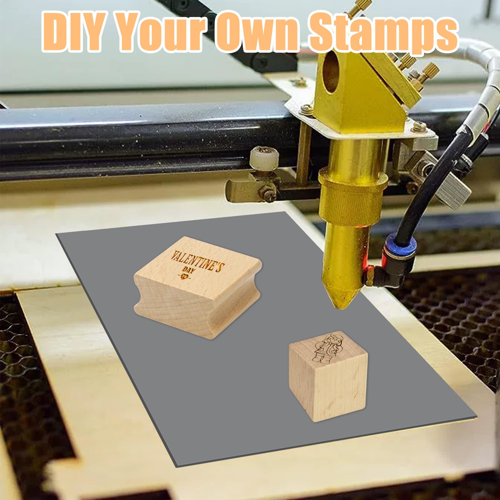 Yuragim Stempelgummi Laser, A4 Gummistempel zum Lasern mit 20 Stück Blanko-Stempelhalter aus Hartholz für Lasergravur, Laser Gummi Blatt Pad für DIY Crafts Stamp Gravurmaschinen, DIY-Stempel, 2cm/4cm