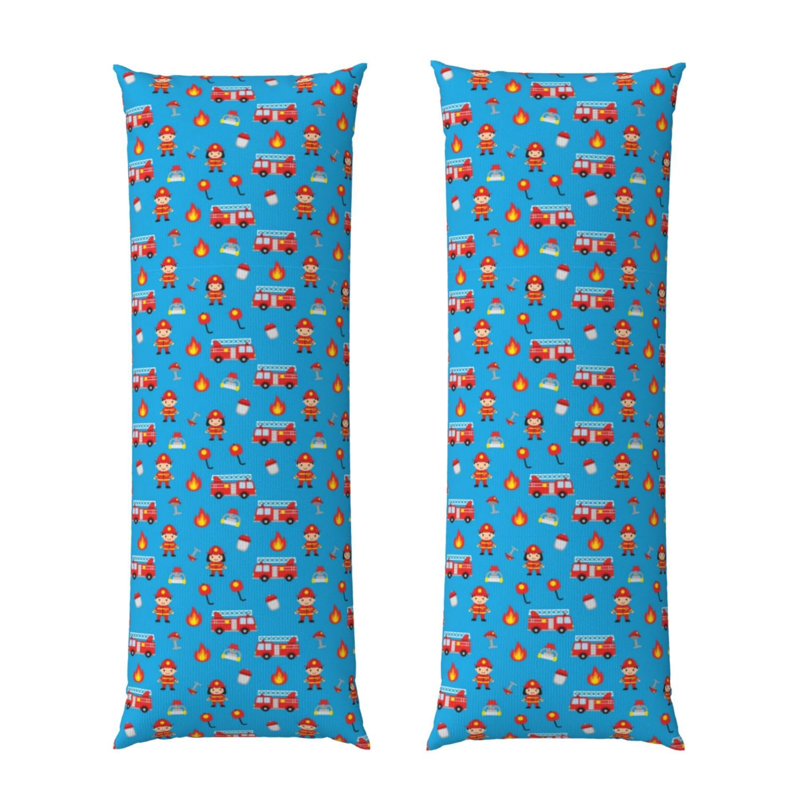 Body Pillow Case 20x60 Inch, Cute Red Fire Truck Blue, Zippered Cozy Pillow Cover, Softffy Fabric, Comfortable Protector for Bedroom Couch Sofa