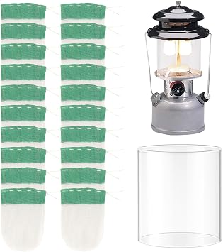 20-Pack Propane Lantern Mantles with Clear Glass Globe U-Shape Replacement Parts for Coleman Fuel Lanterns, Perfect for Outdoor Camping