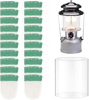 20-Pack Propane Lantern Mantles with Clear Glass Globe – U-Shape Replacement Parts for Coleman Fuel Lanterns, Perfect for Outdoor Camping