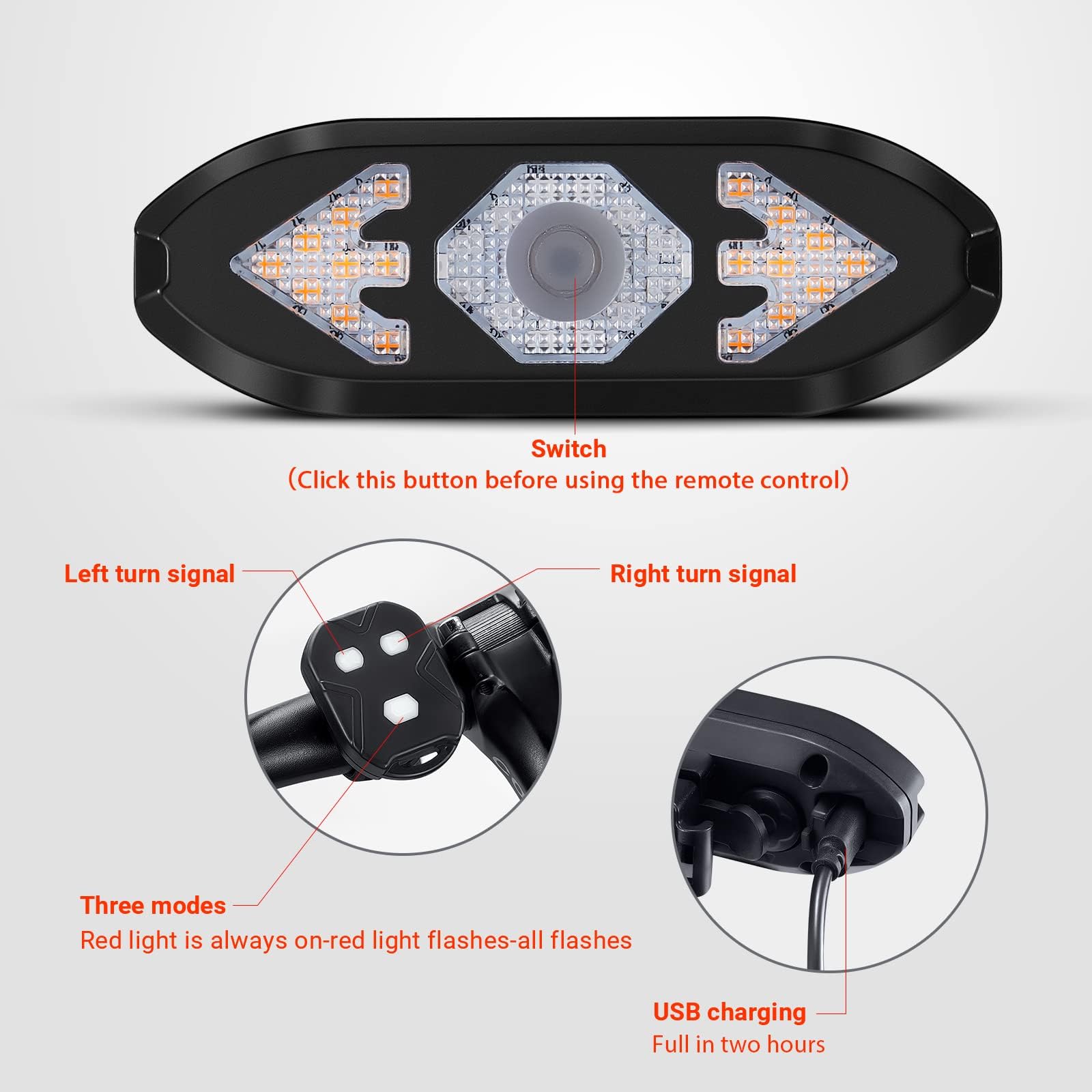 Clignotant Vélo Rechargeable USB avec Klaxon 120 DB Étanche Feu Arrière avec Télécommande Ultra Lumineux pour Nuit