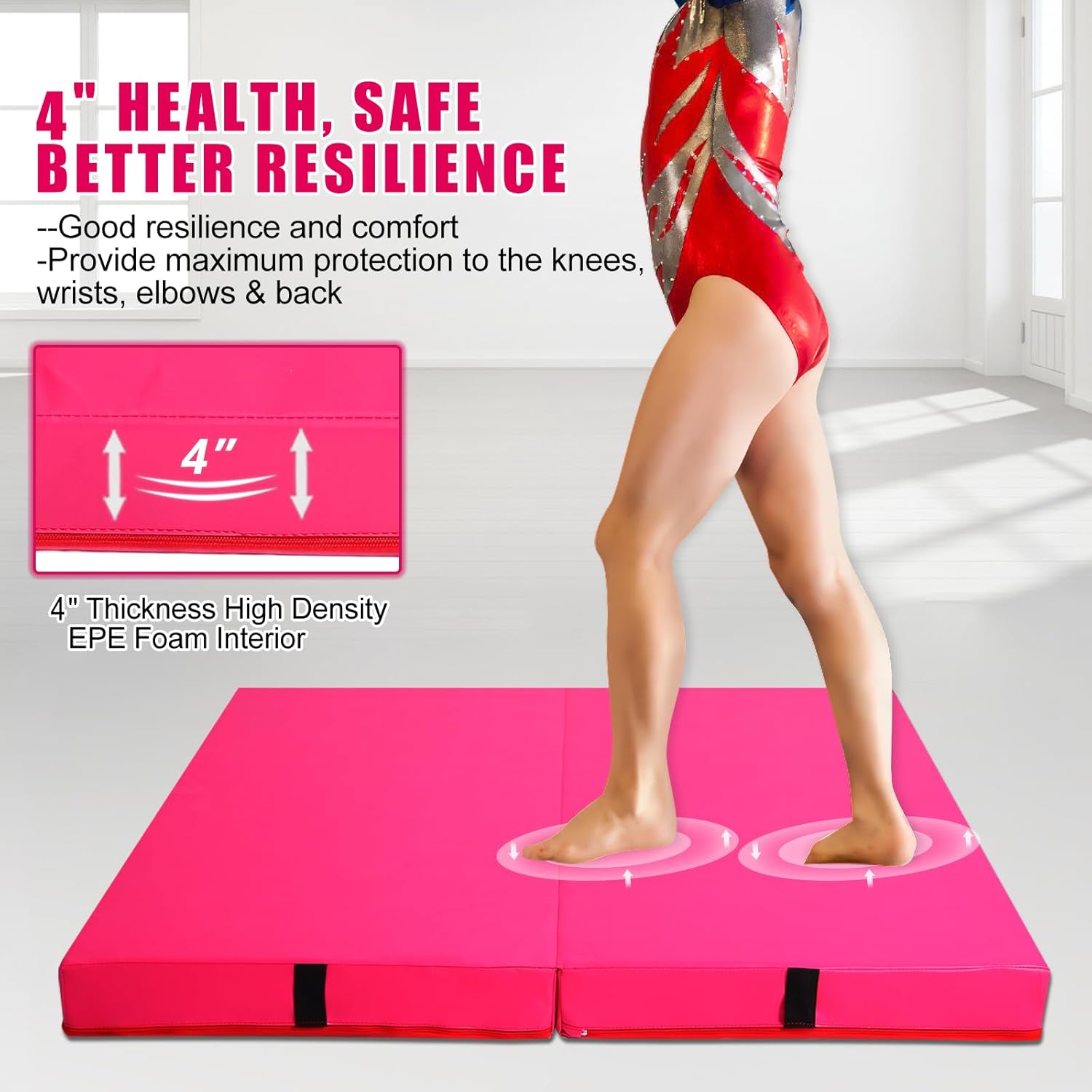 DIKEP 4 inch Thick 2-Panels Fold Gymnastics Mat, 4'x4'x4" Tumbling Mats with Carrying Handles, Anti Tear for Home Gym Fitness Aerobics Stretching Yoga Exercise Dance