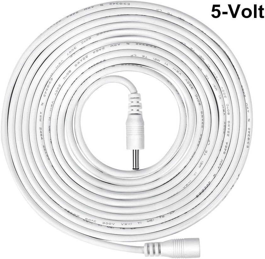 Universal DC 5V Power Adapter Extension Cord for IP Camera, Compatible for 5-Volt IP Camera Power Adapter, 1.35mm x 3.5mm Plug, 10 Feet Length(White)