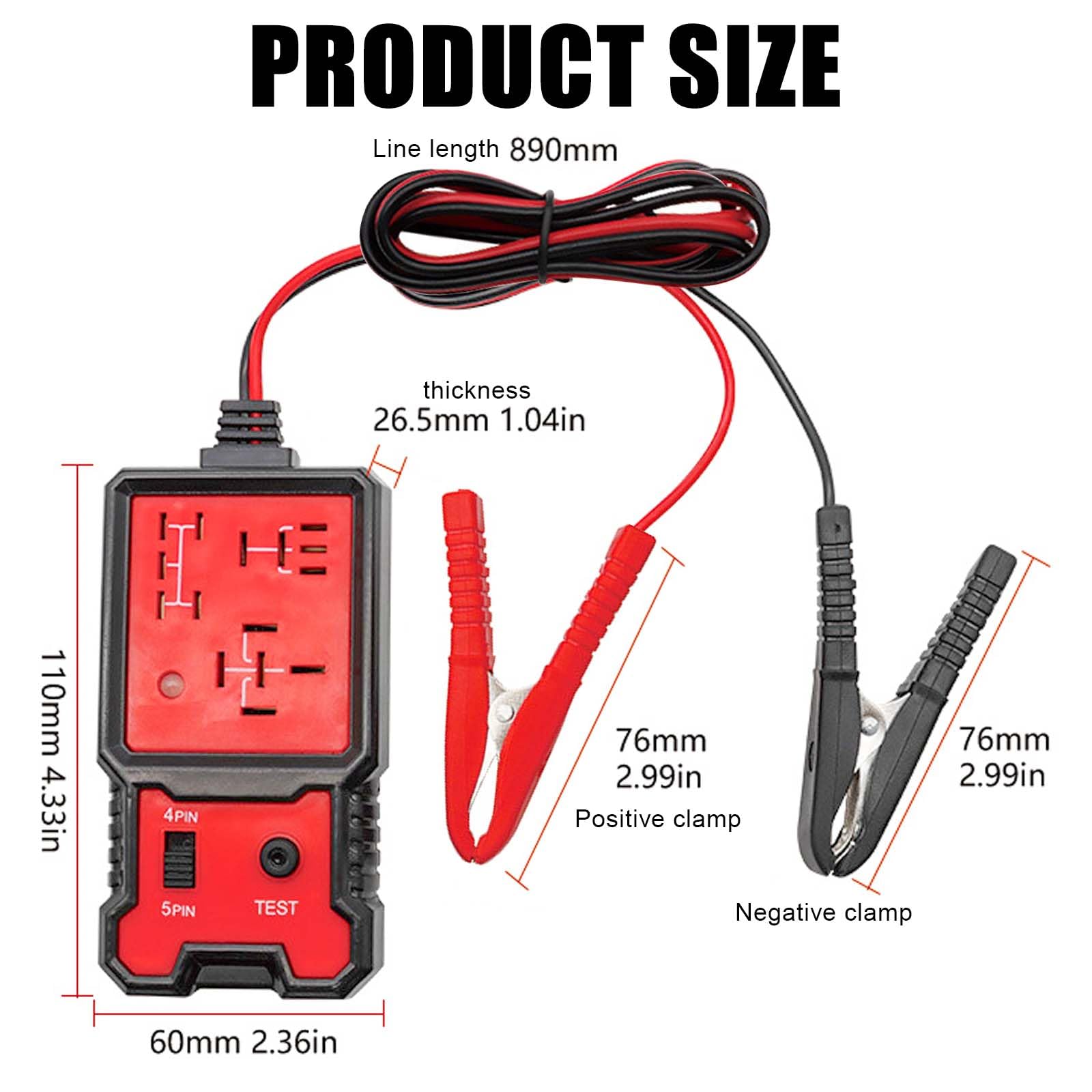 Gomety Tester Per Relè Auto: Dispositivo Di Diagnosi Professionale, Tester Per Batterie Auto 12/24V Con Pinze, Per Moto E Barca, Kit Di Test Portatile, Display LED Rosso/Verde, Materiale ABS (Nero)