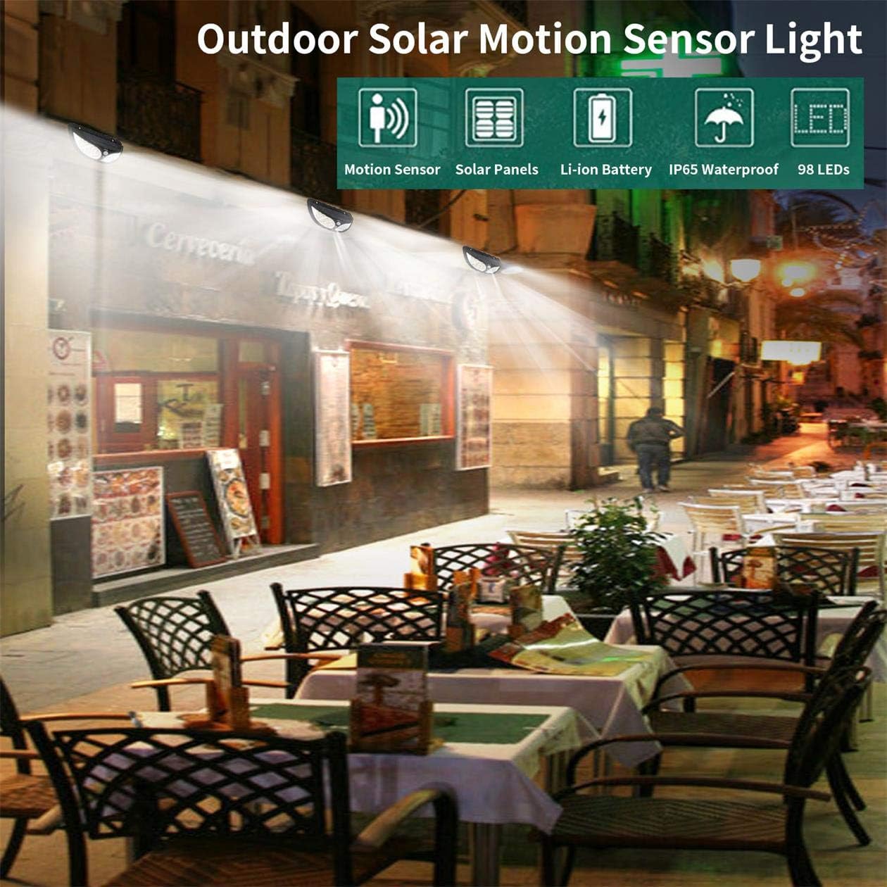 MISERWE Solar Lights Outdoor Motion Sensor Lights with 3 Modes Security Lights for Patio/Front Door/Yard/Garagedeck(2 Pack)