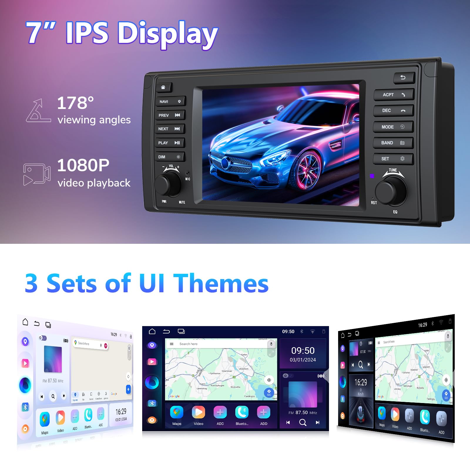 Eonon 7 Pulgadas Android 13 para BMW 5 E39 (1995-2002) con 2+32 GB, GPS, CarPlay, Android Auto, WiFi, Bluetooth, USB, Pantalla Espejo, Soporte SWC, cámara Marcha atrás, Radio y Lector de CD E39A13