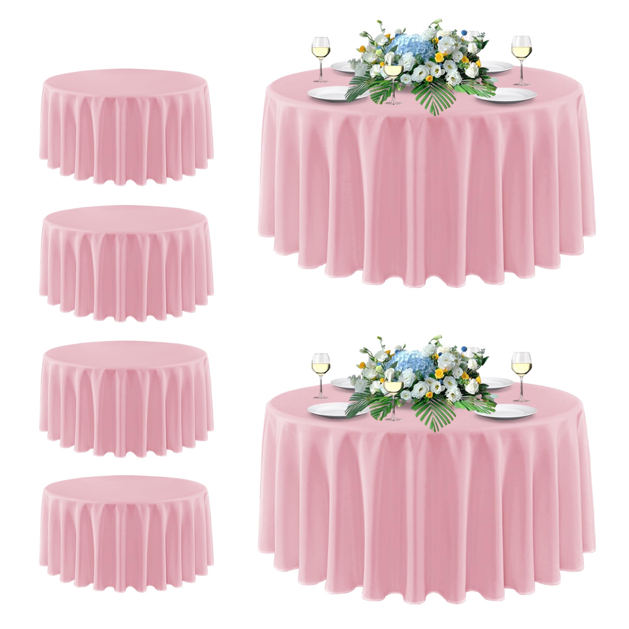 sancua Pink Round Tablecloth 108 Inch Fit 42-96 Inch Tables, 6 Pack