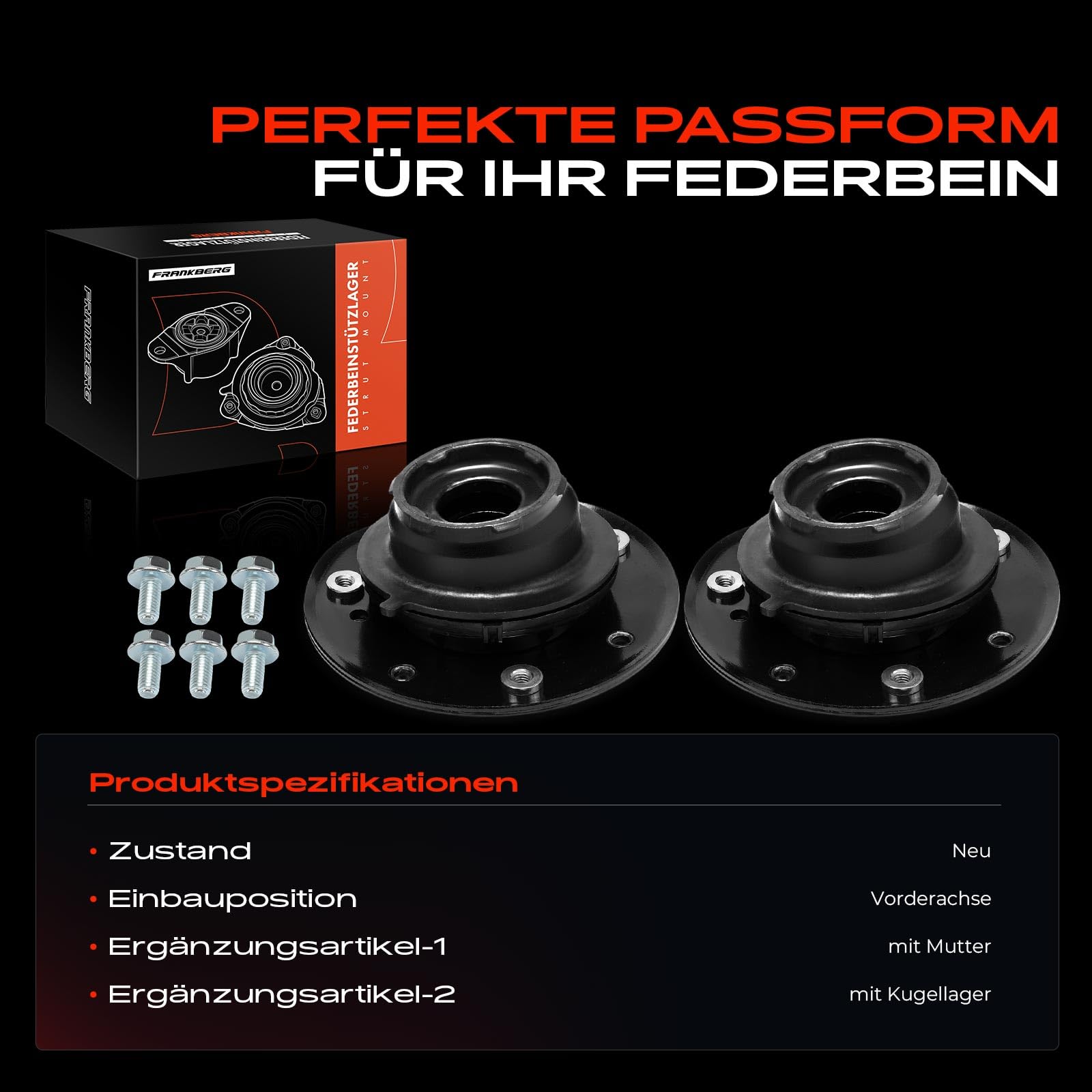 Frankberg 2x Domlager Federbeinstützlager Vorne Links Rechts Kompatibel mit Galaxy WA6 Mondeo V Turnier CF Mondeo IV Turnier BA7 XC60 156 S-Max WA6 S60 II 134 V60 I Replace# 803052