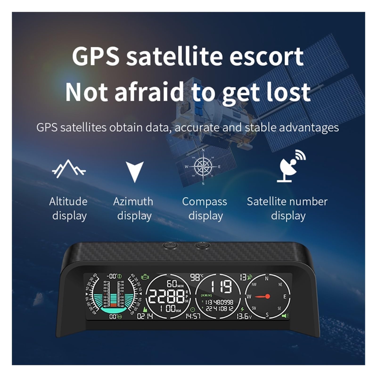 Wyświetlacz Samochodowy Head Up Inteligentny GPS OBD HUD Off-road Inteligentny Miernik Wysokości Poziom Prędkościomierz Obrotomierz Czas Napięcie Kompas Przyrząd Wielofunkcyjny