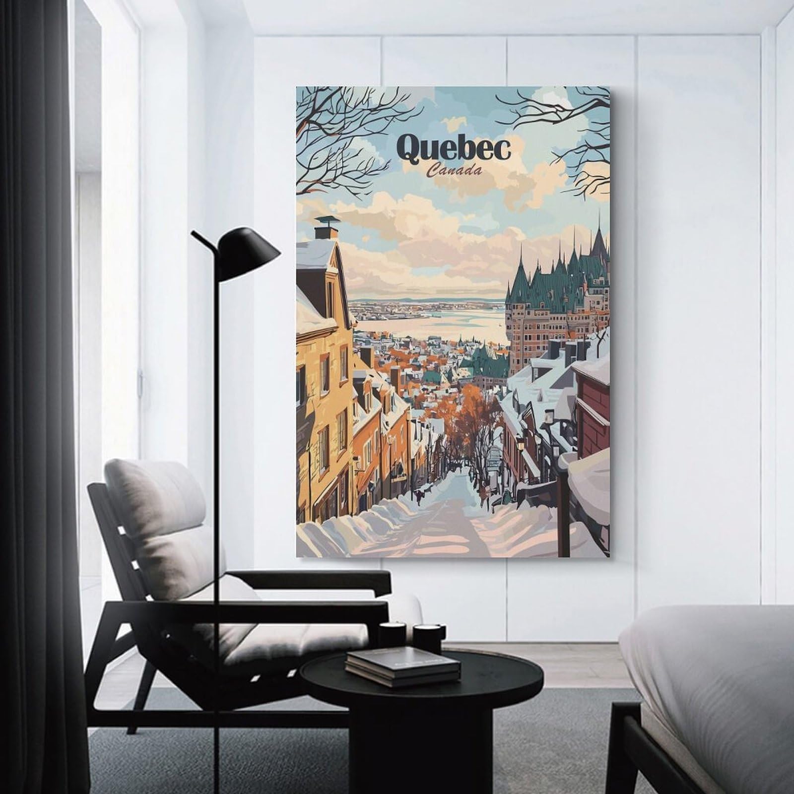 Junmoney Unframe-Style-13 Quebec City Winter View Hanging Wall Art, 16X24inch(40X60cm), For Living Room, Bedroom, Office Or Hallway, Decorative Artwork With Broad Appeal