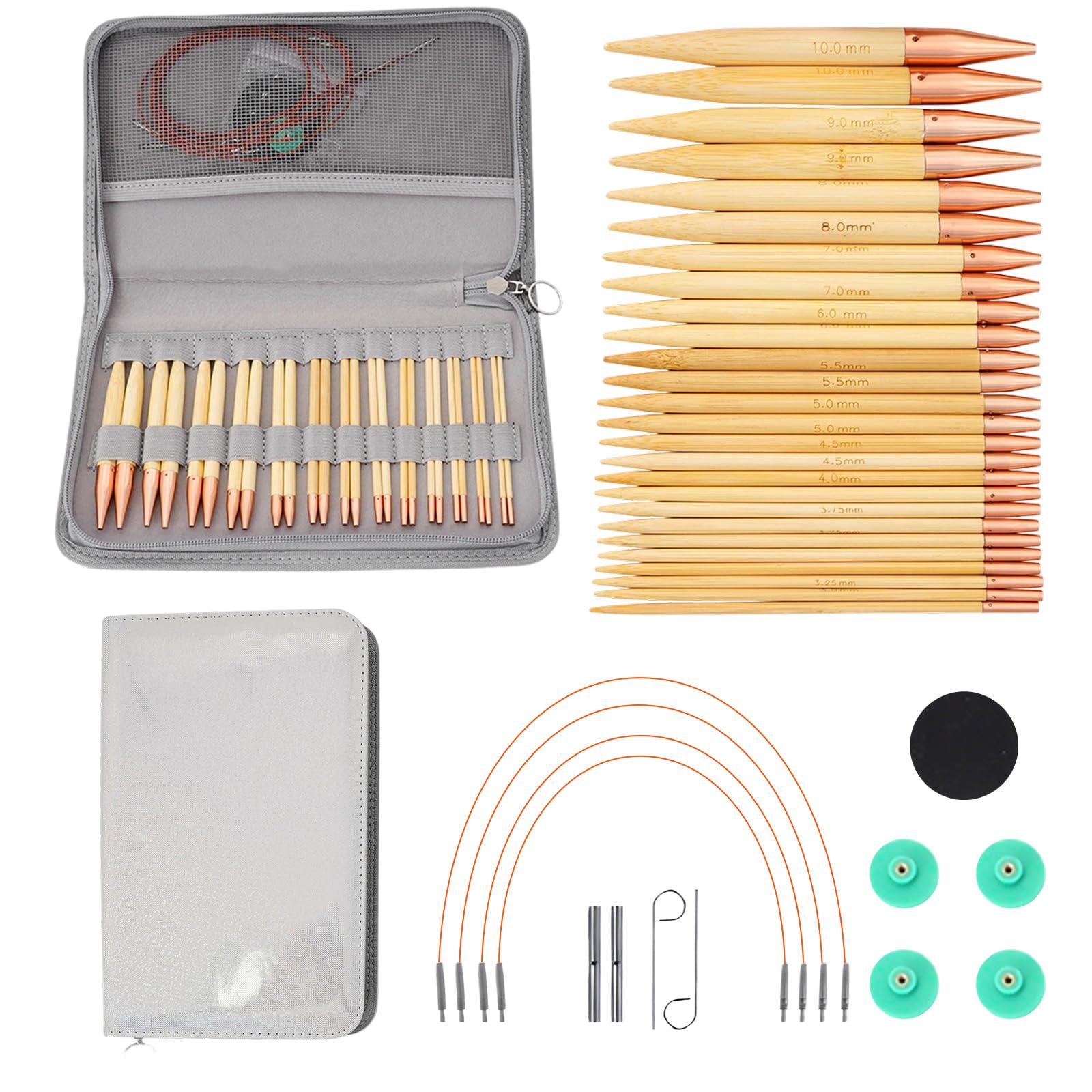 13 Pairs Bamboo Circular Knitting Needles Set with Accessories, Natural Wooden Bamboo Knitting Needles for Hats and Sweaters, Interchangeable Circular Needle Kit for Beginners and Experts