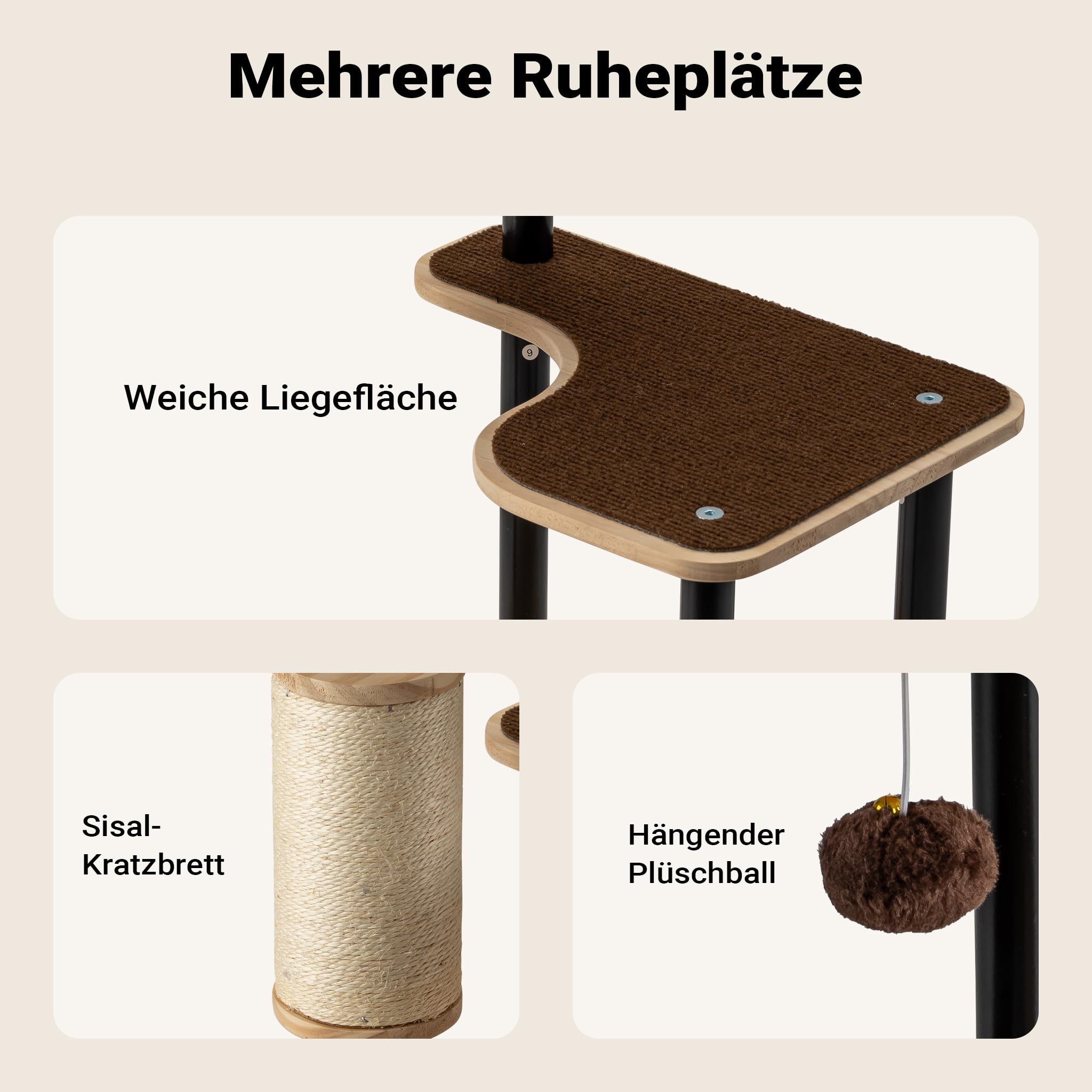Fudajo Kratzbaum aus Metall 40 x 30 x 62 cm mit Sisal, Kratzmöbel mit Kratzbrett, Katzenbaum mit großer Liegefläche und modernem Design