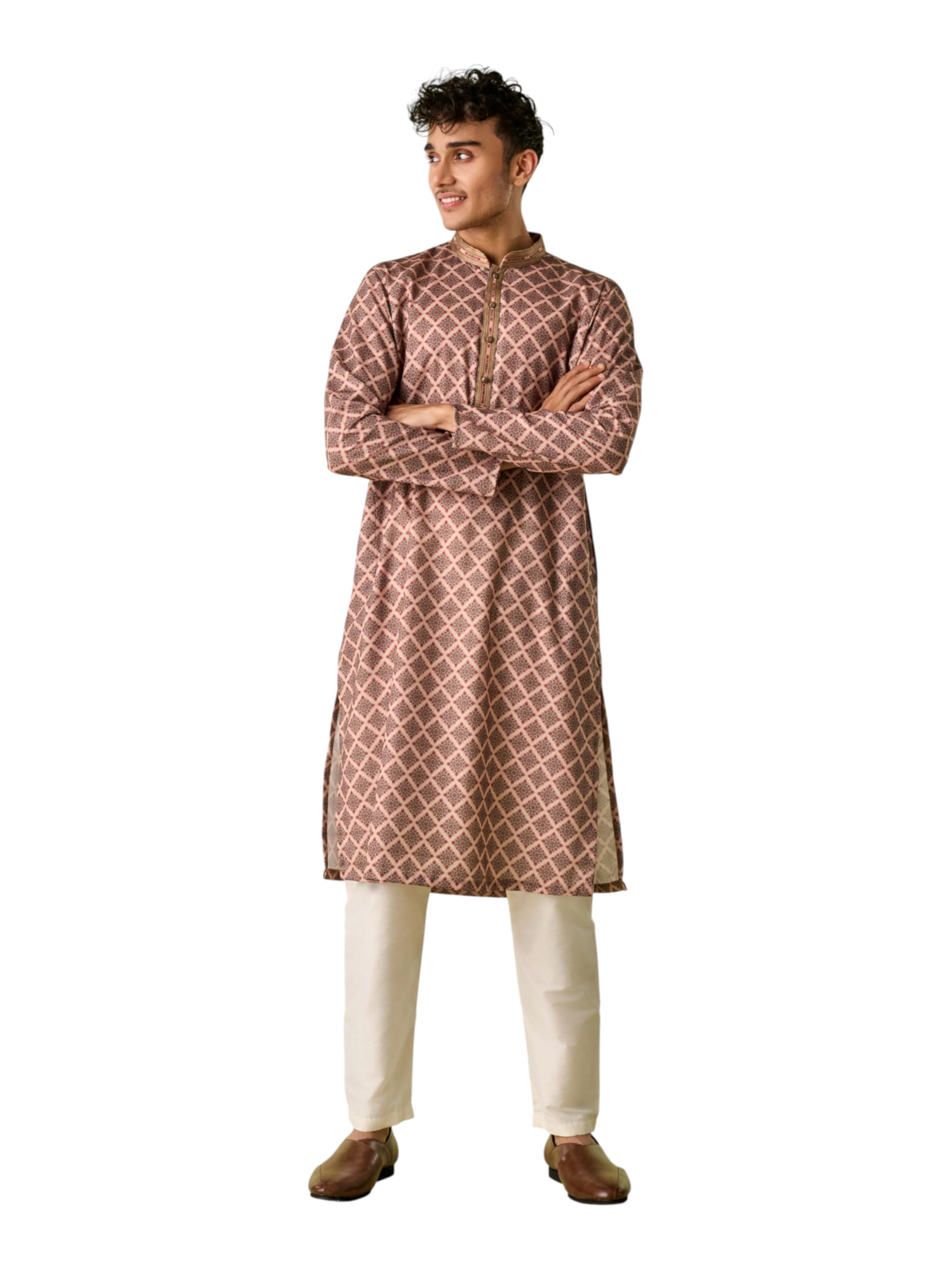 diwas by manyavar Men's Cotton Blend Diamond Printed Kurta Set (2pcs)-picture-38