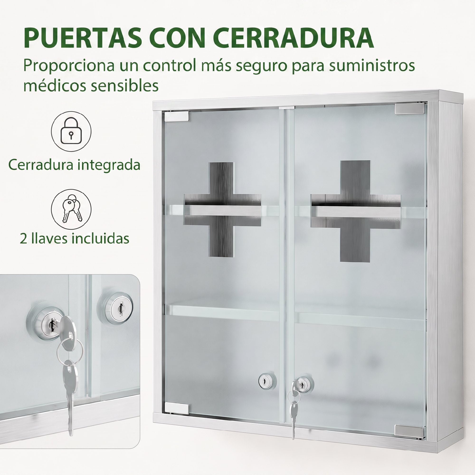 HOMCOM Botiquín de Pared de Primeros Auxilios, 46x12x48 cm, Plateado