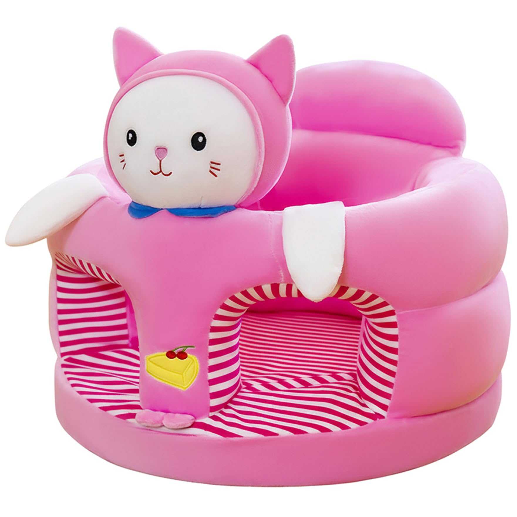 Sedia da Sit Up per Bambino Seggiolino da Pavimento con Supporto Sicuro per la Schiena Sedia da Sit Up per Neonato in Morbido Peluche, Gatto Simpatico, 40x40x35 cm