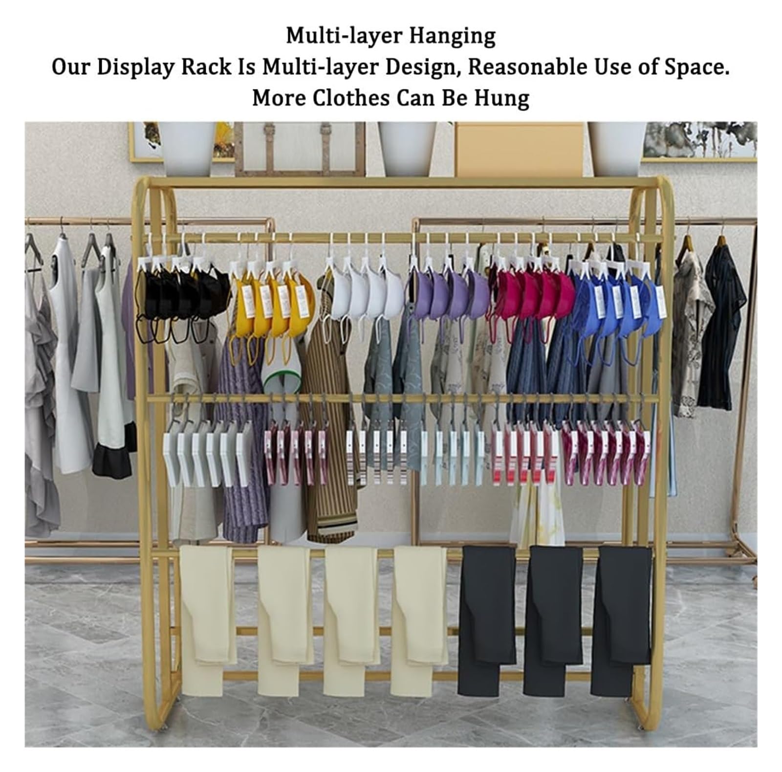 Appendiabiti, espositore per Indumenti Intimi, scaffale espositivo per Negozio di Lingerie in Ferro, Ripiani di stoccaggio bifacciali in Metallo per Negozi di Abbigliamento per Centri commer