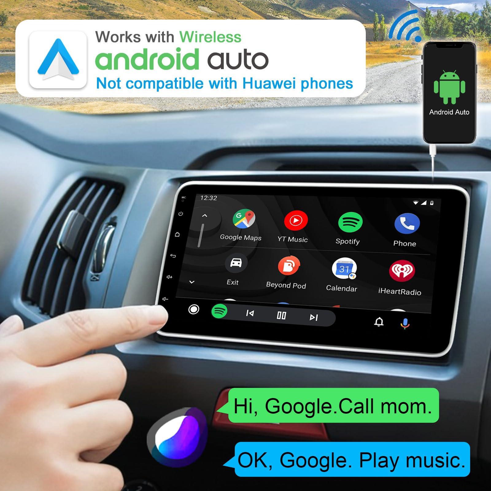 Staccabile Autoradio 1 Din Android con Schermo DAB+ Android Auto Wireless & Carplay Wireless 10 Pollici QLED Touch Screen Stereo Auto Bluetooth con 8 Core 2G+32G AM/FM WiFi 4G USB Universale