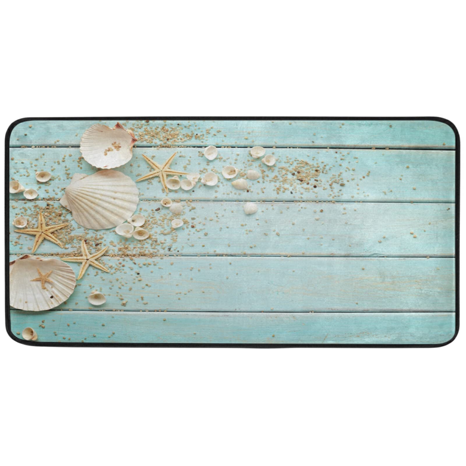 Naanle Wooden Seashell Kitchen Floor Mat Ocean Sea Non Slip Absorbent Comfort Standing Mat Kitchen Runner Rug for Hallway Entryway Bathroom Living Room Bedroom 39 x 20 inches
