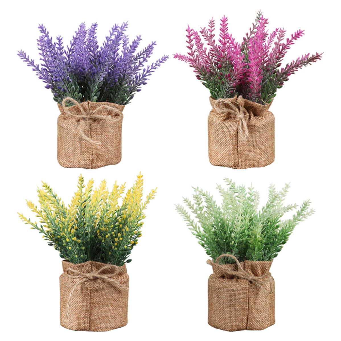 Mini Adornos de Bonsái Lavanda Falsa para Decoración de Espacios Interiores sin Luz Set 4