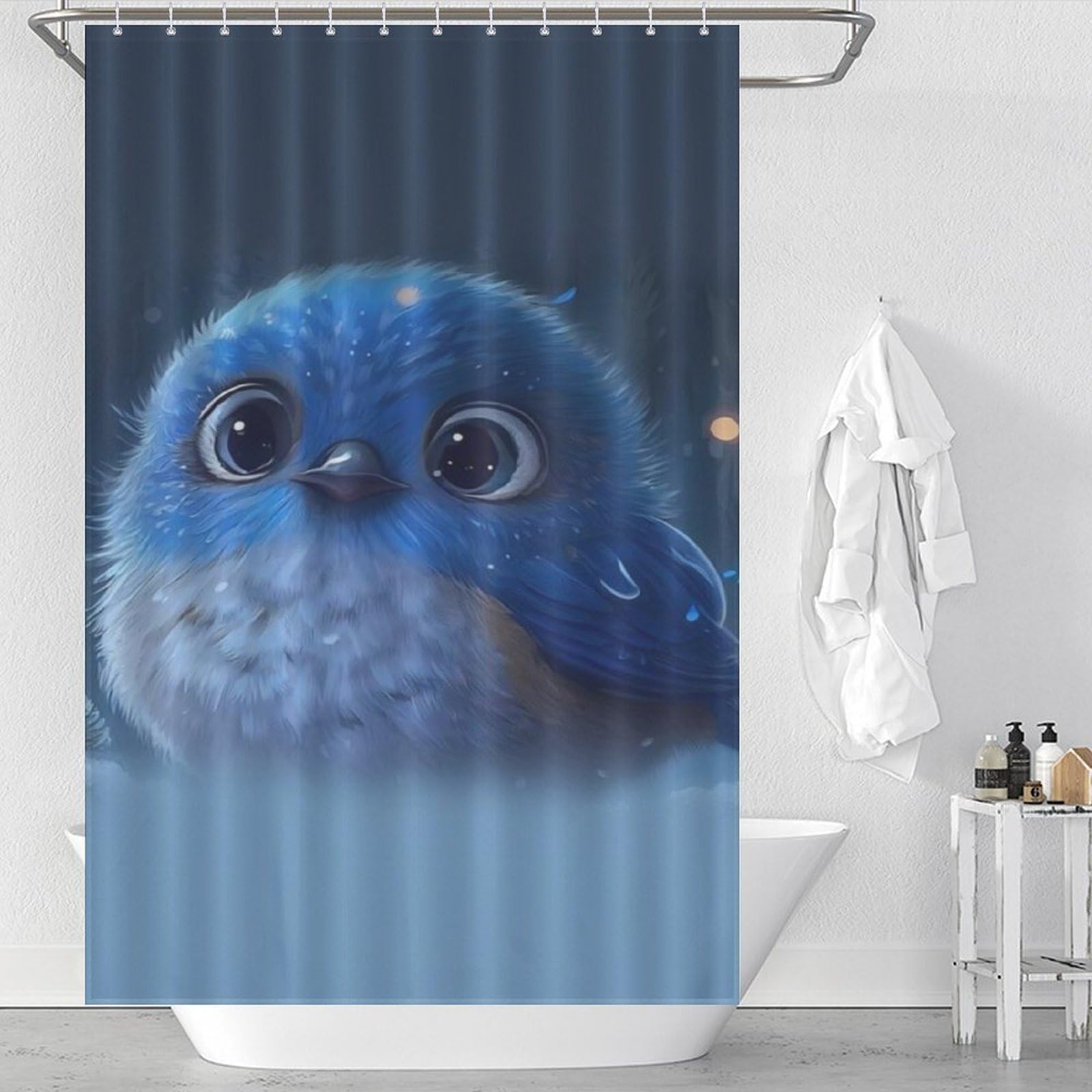 Rideau de douche imperméable motif oiseau pour une salle de bains zen, textile lavable 48x72Inch