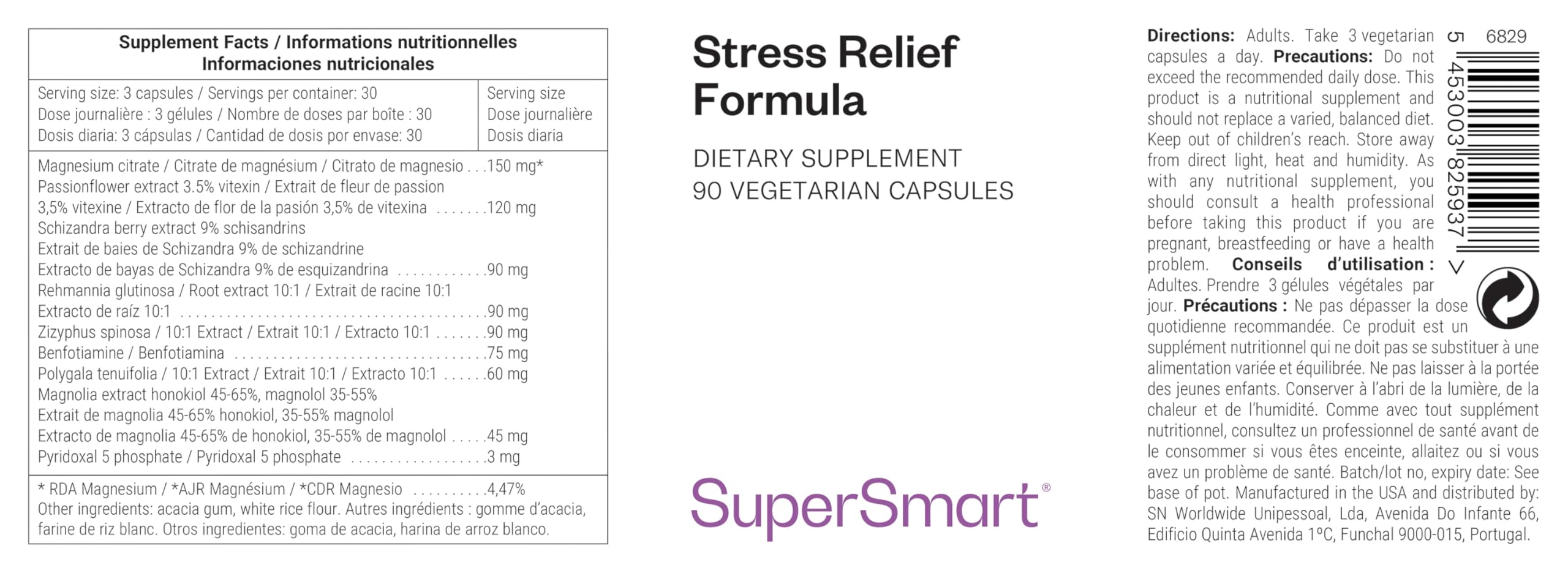 Stress Relief Formula - Hilft, Stress abzubauen - Hilft, einen erholsamen Schlaf zu fördern - Angereichert mit Magnesium und Vitamin B1 - Pflanzenextrakte - Vegan - Glutenfrei - Supersmart