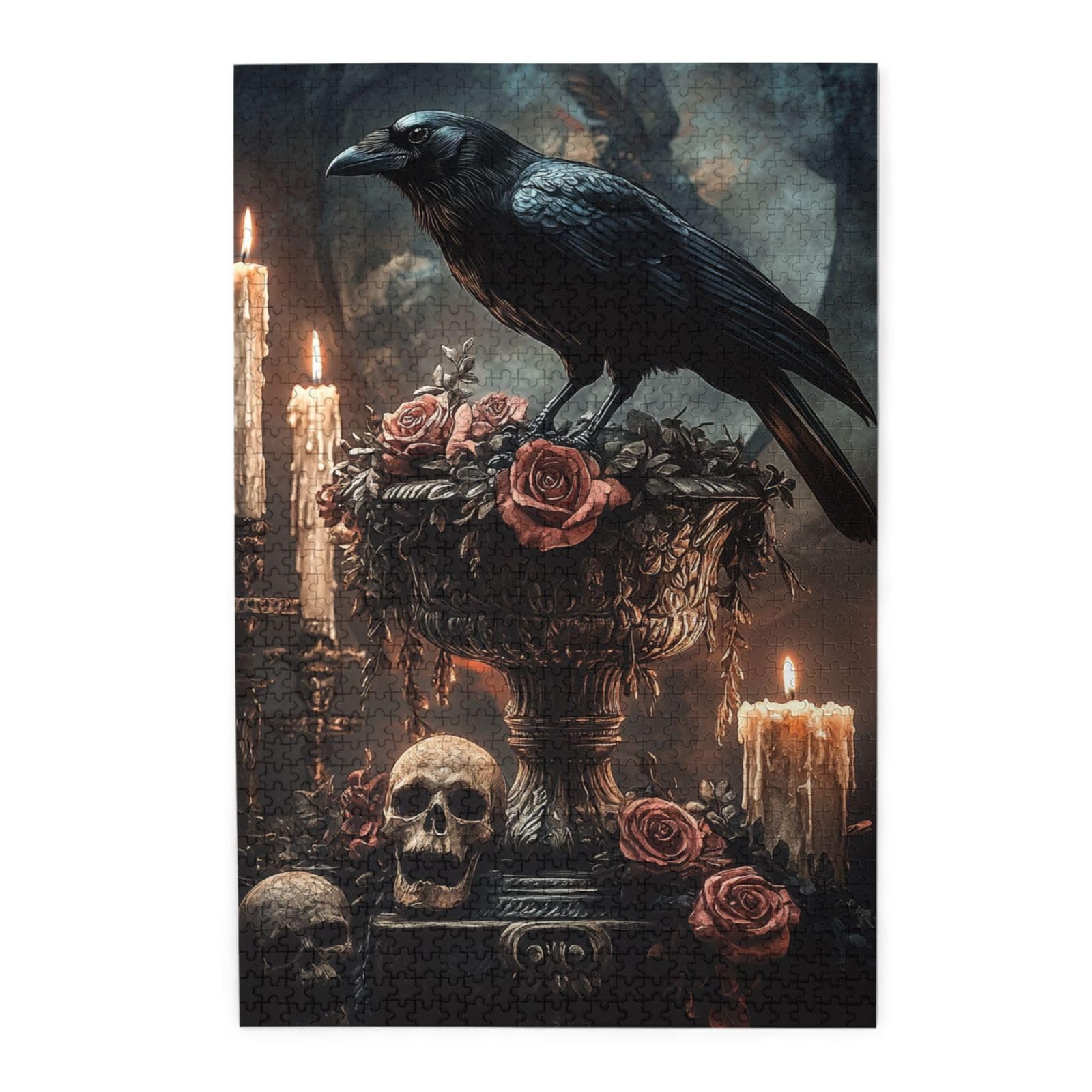 Liorosa Dark Elegance 1000 Piece Jigsaw Puzzle For Adult,Majestic Raven Perched On Antique Vase, Premium Wooden Gothic Decor,Creative Activity Hobbies For Adults,Gift For Friend