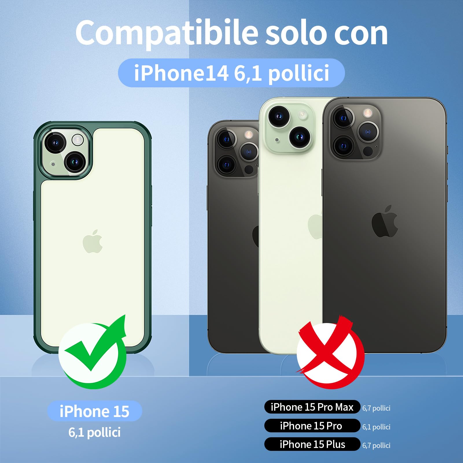 seacosmo Cover per iPhone 15, [9H HD] con Vetro Temperato Integrato Schermo, Pellicola Fotocamera, 360 Gradi Antiurto Protezione Fronte Retro Rugged Custodia Slim Doppia Faccia Case - Verde