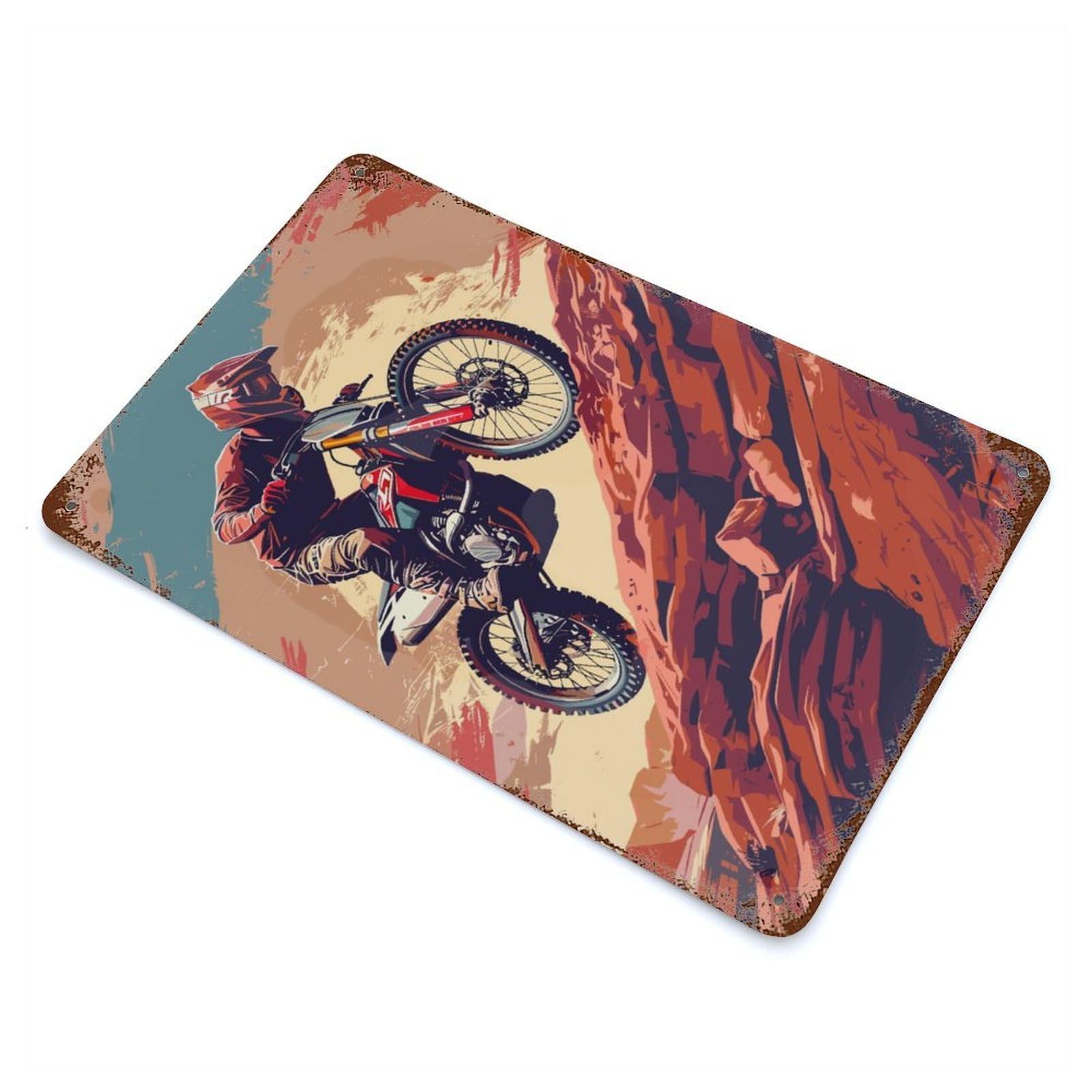 Dirtbike Desert Downhill Decorative Tin Sign 11.8"x7.9", Retro Wall Decor for Living Room, Hallway And Home Decor